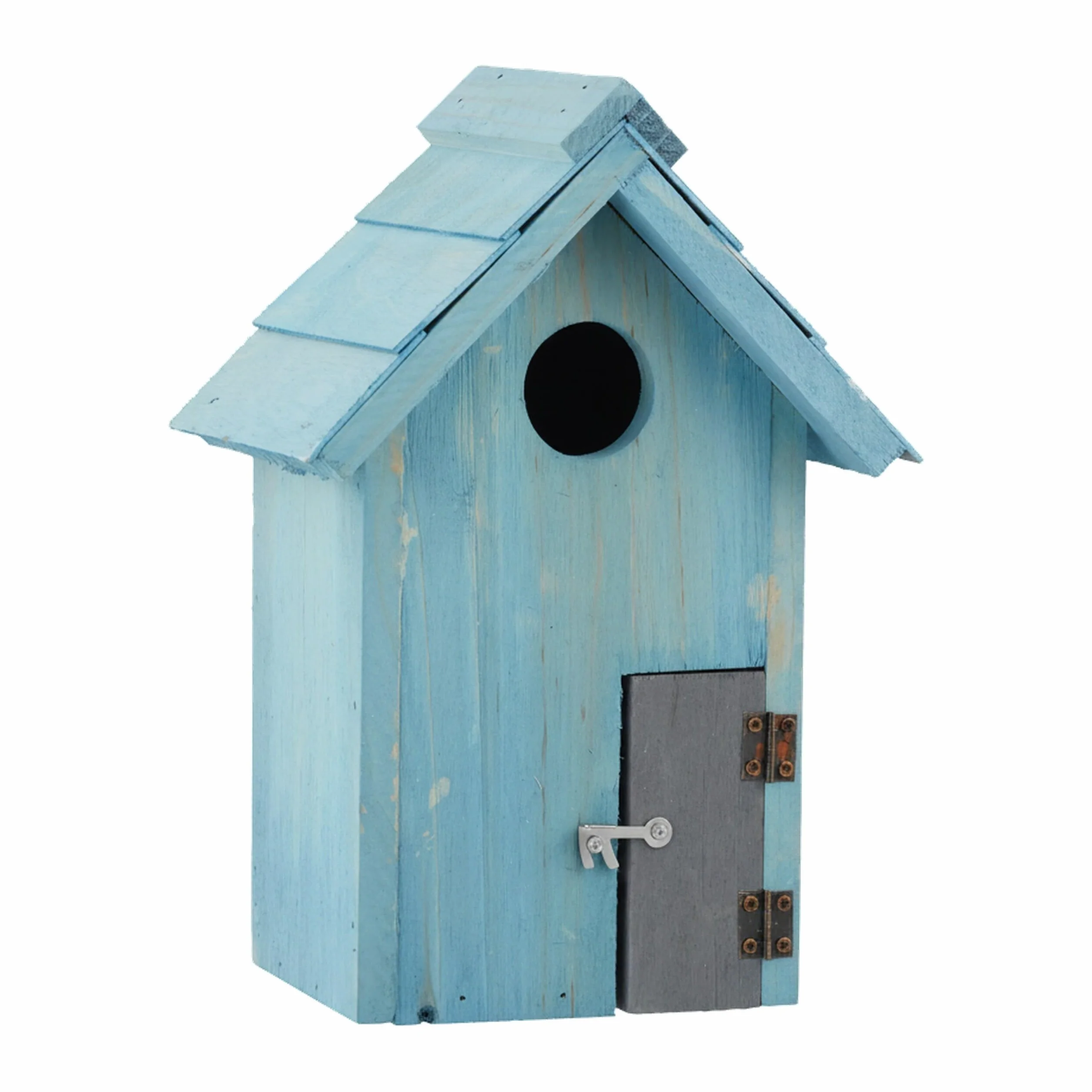 Relaxdays Nido artificiale casetta per uccellini legno, appendere, porta piccola apertura HLP: 24,3 x 17 x 12 cm, celeste