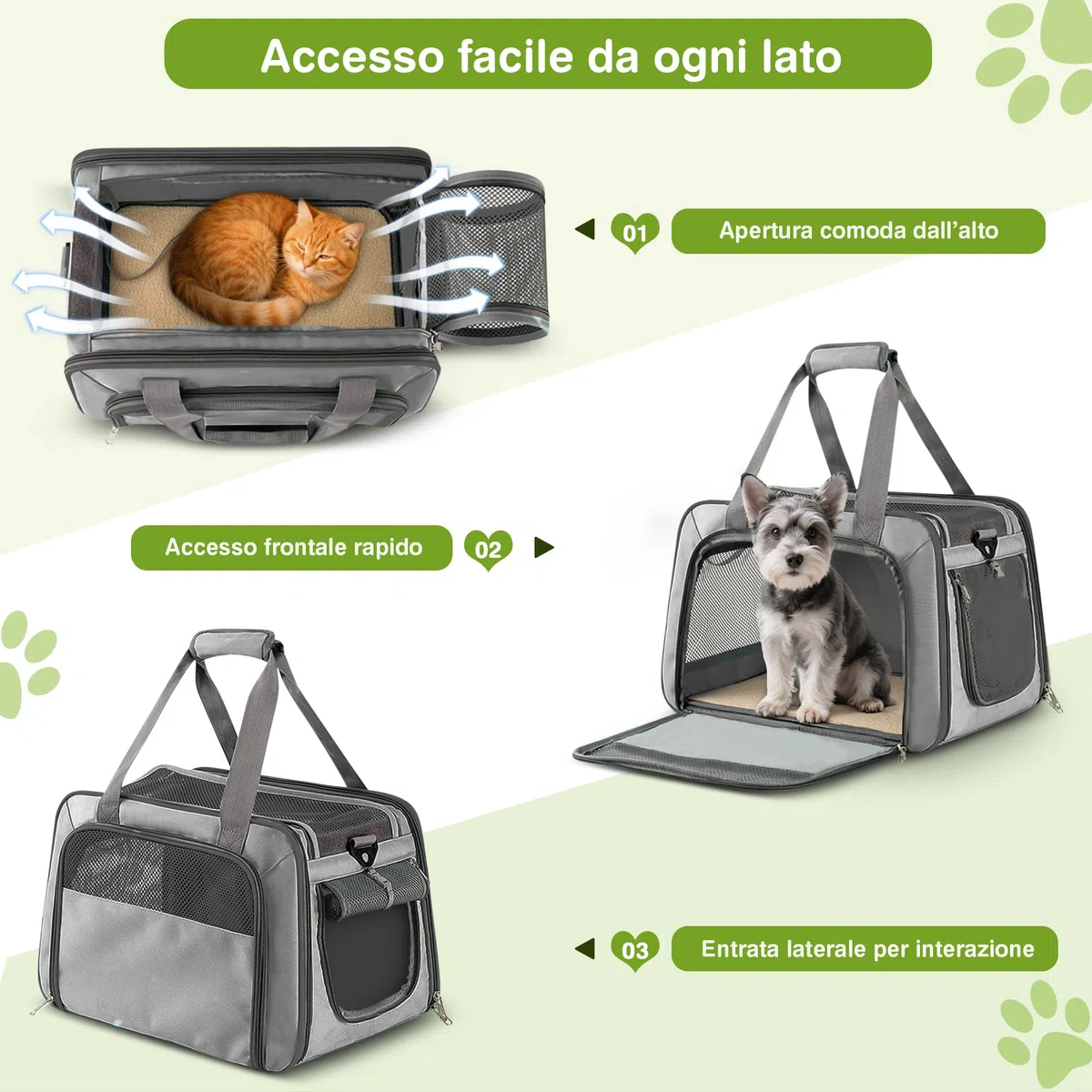 ALLSOPETS Trasportino Cane Aereo Pieghevole, Trasportino Gatto Morbido con Cuscino Rimovibile, Borsa Traspirante per Auto, Treno, Aereo, Veterinario (Grigio Antracite)