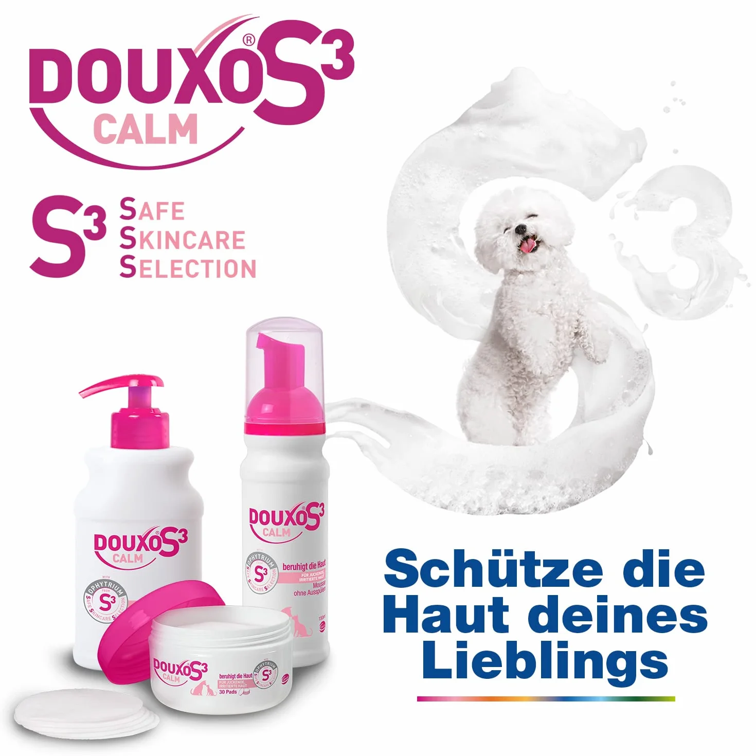 DOUXO S3 Calm Mousse per cani e gatti - Igiene della pelle sensibile - Allevia e protegge - Fragranza anallergica - 150ml