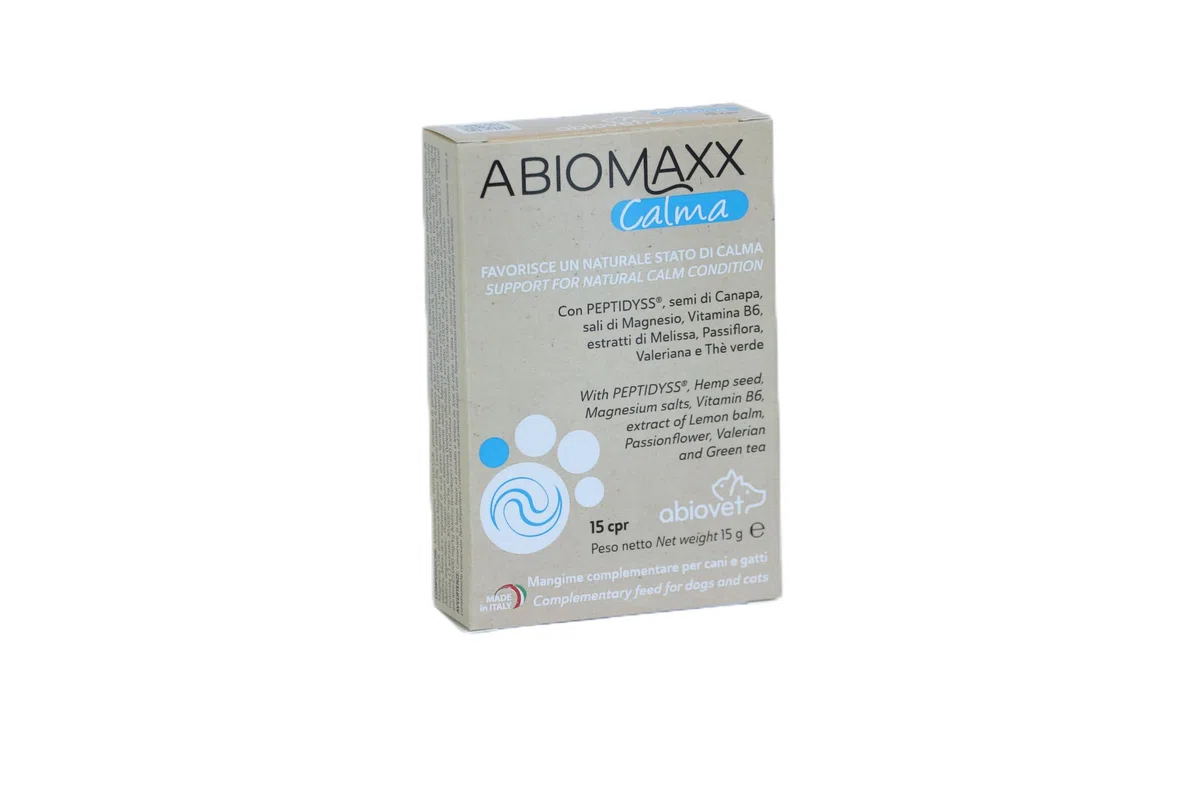 ABIOMAXX Calma - Favorisce Un Naturale Stato di Calma - Mangime Complementare per Cani e Gatti (15 Compresse)