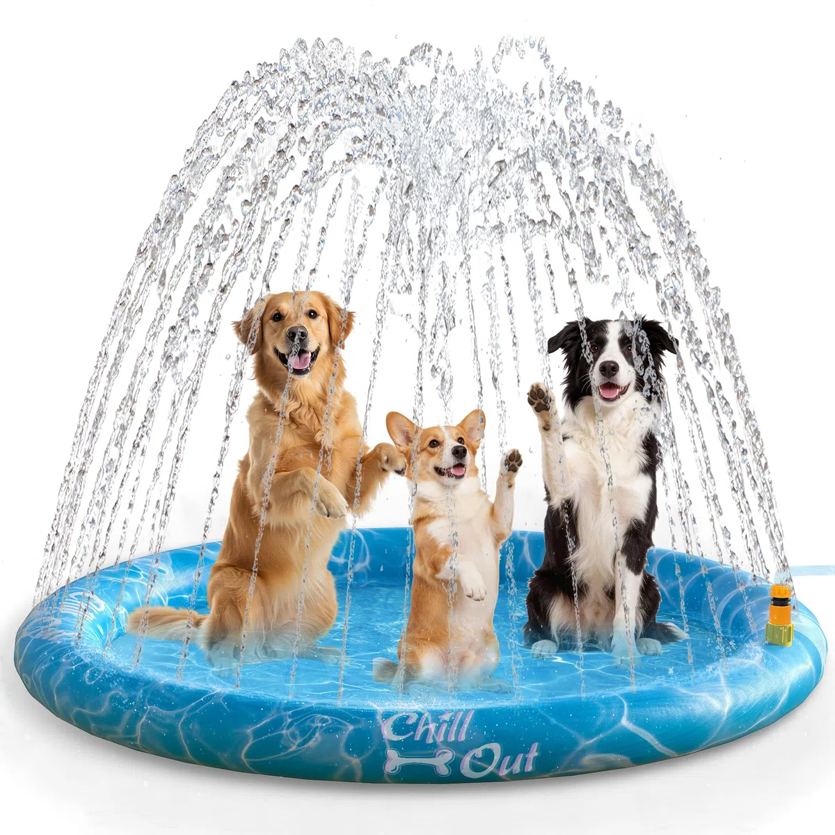 ALL FOR PAWS Tappetino per schizzi per cani di grandi dimensioni, tappetino per irrigazione da giardino da 150 cm, tappetino per irrigazione a spruzzo spesso 0,58 mm, altezza regolabile per l'estate