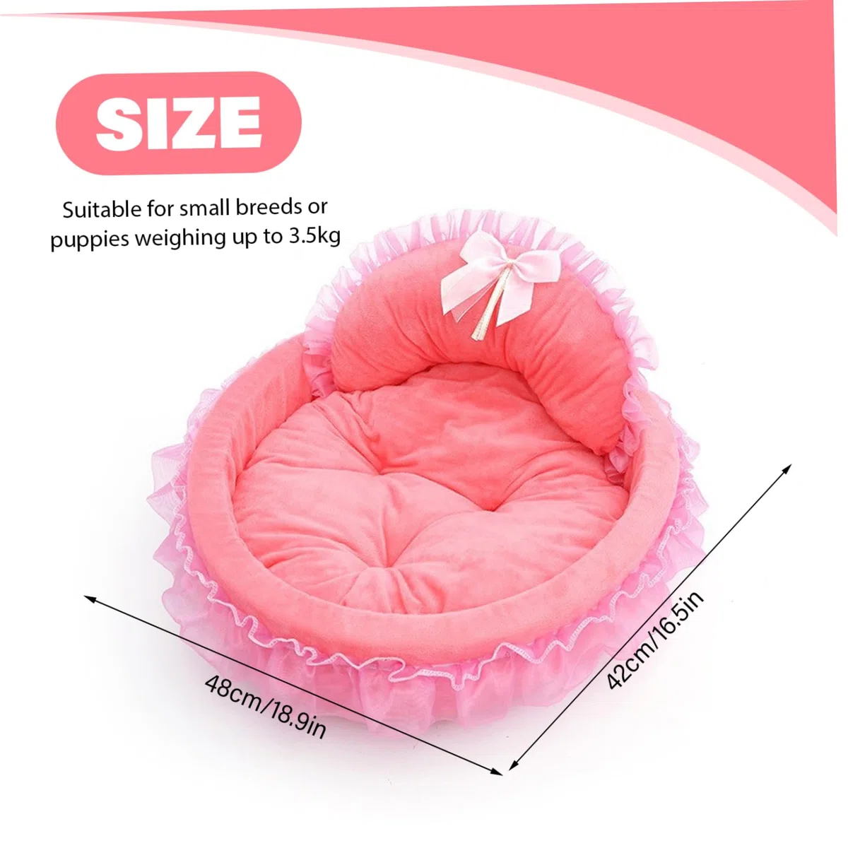 Cuccia per cani Princess con finiture arricciate, morbida e calda cuccia per cuccioli con cuscino staccabile, accogliente divano per gatti