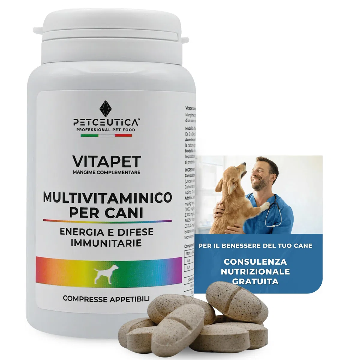 PETCEUTICA Integratore per Cane Anziano, Sistema Immunitario, Echinacea e Uncaria, Multivitaminico, 60 Compresse Appetibili, Made in Italy