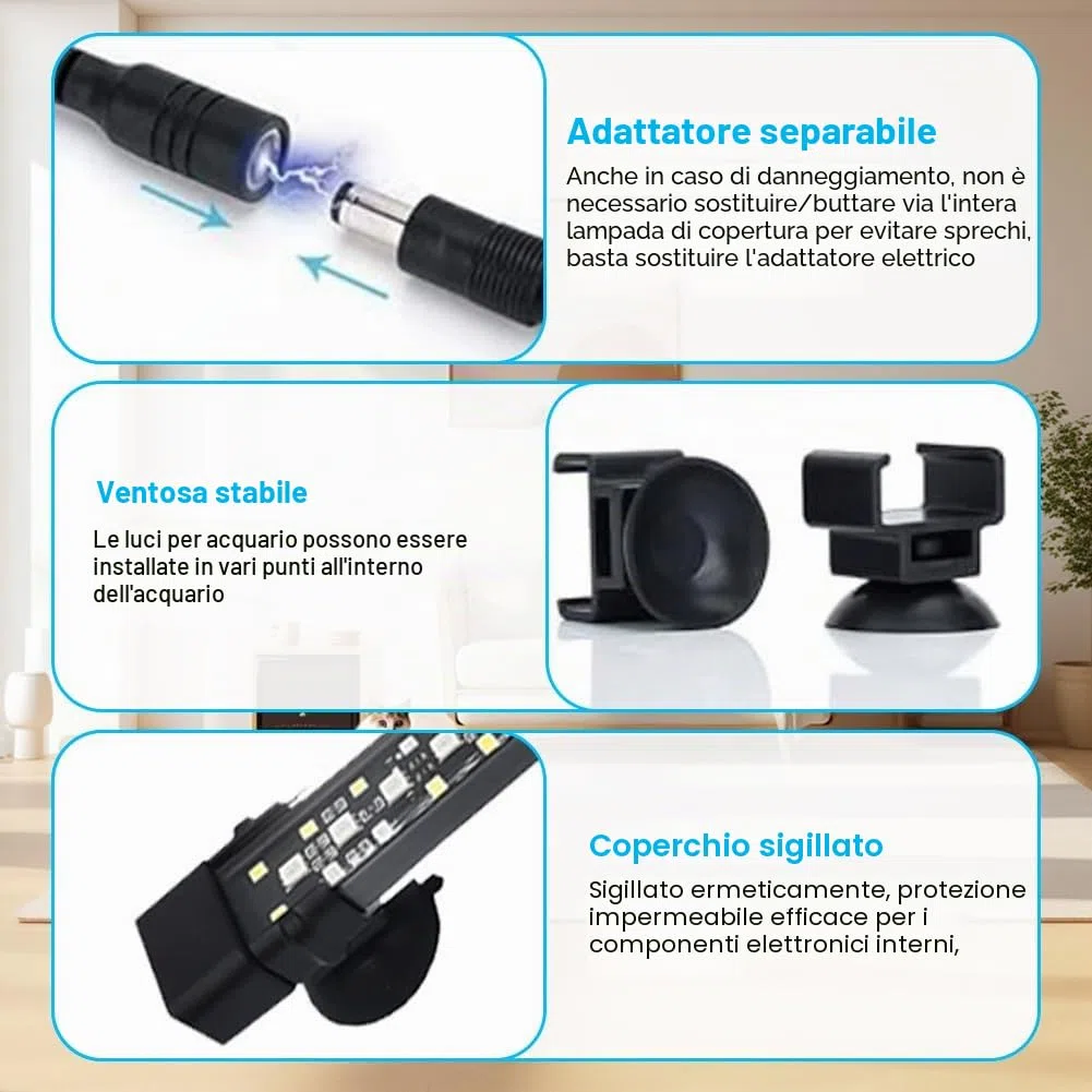 Illuminazione LED per acquario, illuminazione 24/7 a spettro completo con timer, 10 livelli dimmerabile, timer regolabile 6/10/12 ore
