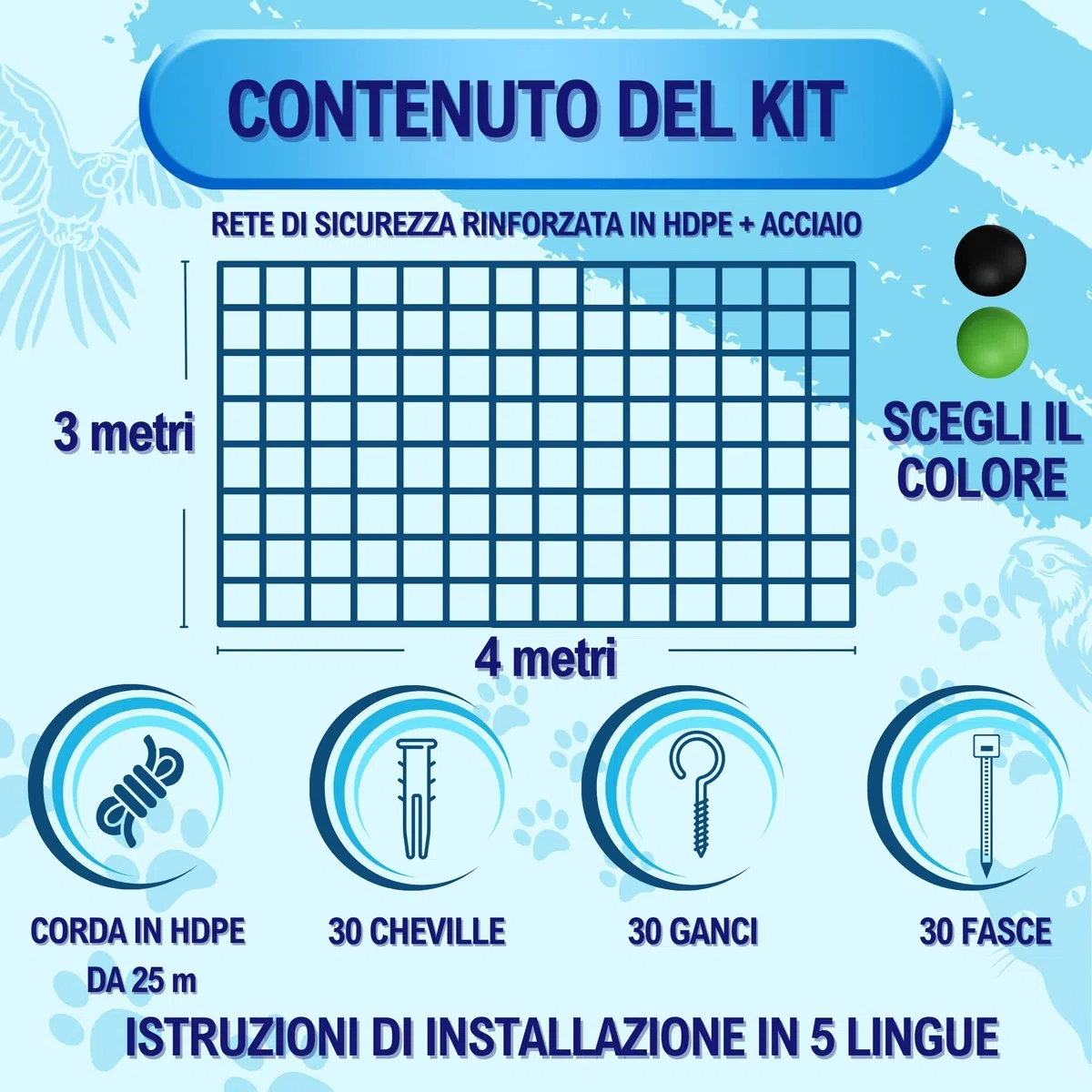 Rete per Gatti Rinforzata - Disponibile 2 Misure e Colori a Scelta - Rete per Gatti terrazza - Rete per Gatti finestre - Rete di Sicurezza per Gatti e Bambini