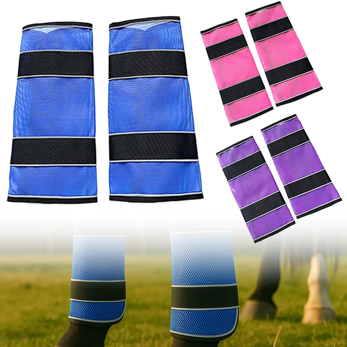 Stivali anti-mosche Colenumone, set da 2, traspiranti, con strisce riflettenti, per la protezione dalle punture di mosche (blu)