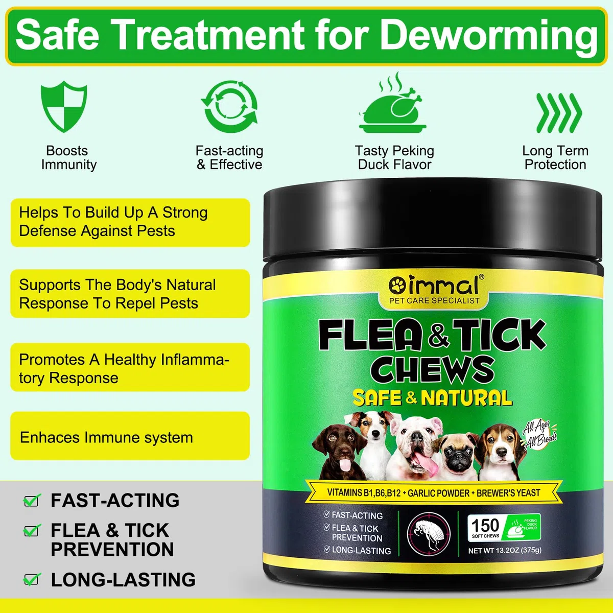 Masticabili Per La Prevenzione Di Pulci E Zecche Per Cani, Compresse Morbide Tick Shield, Integratore Naturale Pillole Orali Facili Da Usare Per La Protezione Contro I Parassiti(375G,150Masticabili)