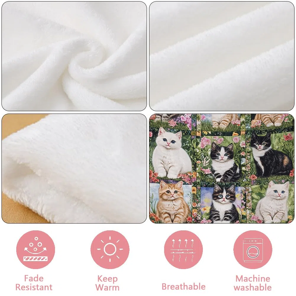 Coperta Per Gatti 150x100 Cm - Morbida Flanella Con Design Fiori e Farfalle Stile Pittura a Olio - Coperta Per Divano,Picnic, Campeggio Letto - Regalo Per Amanti Dei Gatti