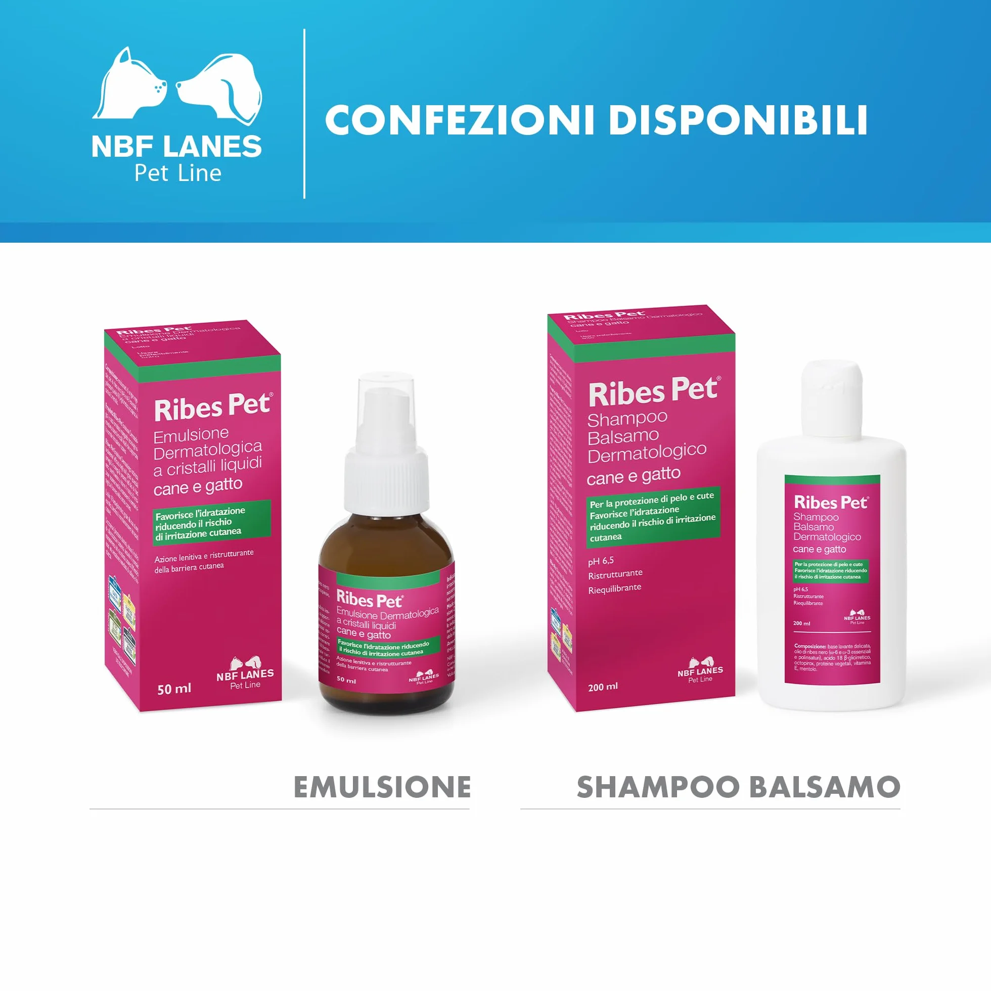 NBF Lanes | Ribes Pet Emulsione Dermatologica a Cristalli Liquidi Cane e Gatto 50 ml, Favorisce l'Idratazione Riducendo Il Rischio di Irritazione Cutanea