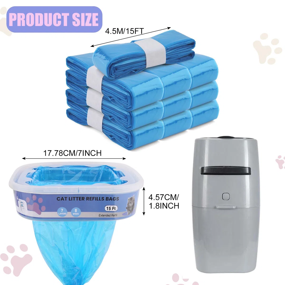 10 sacchetti di ricarica per lettiera per gatti,compatibili con i modelli Litter Genie Standard,Plus,XL e Style,Sacchetti di ricambio per lettiera per gatti,con potente azione deodorante,colore blu