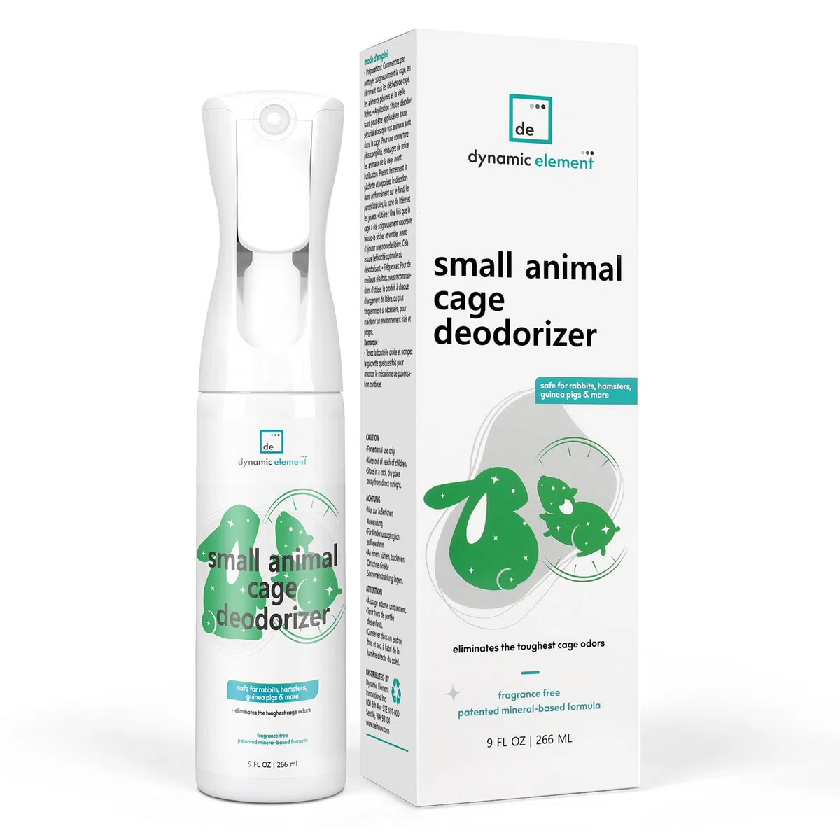 Spray Deodorante per Gabbie di Piccoli Animali – Formula Minerale Inodore – Rimuove l'Odore di Urina da Criceti, Conigli, Porcellini d'India – 266 ml