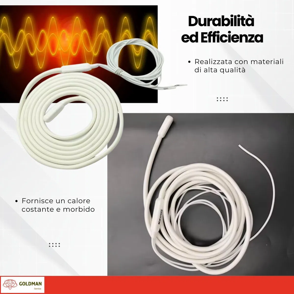 GOLDMAN SERVICE | Cavo Riscaldante Resistenza Bipolare in Silicone Anti Congelamento per Tubi | 2 Metri, 30 Watt | Incubatrici, Acquari, Rettili, Serre, Fermentazione (2 m | 30W)