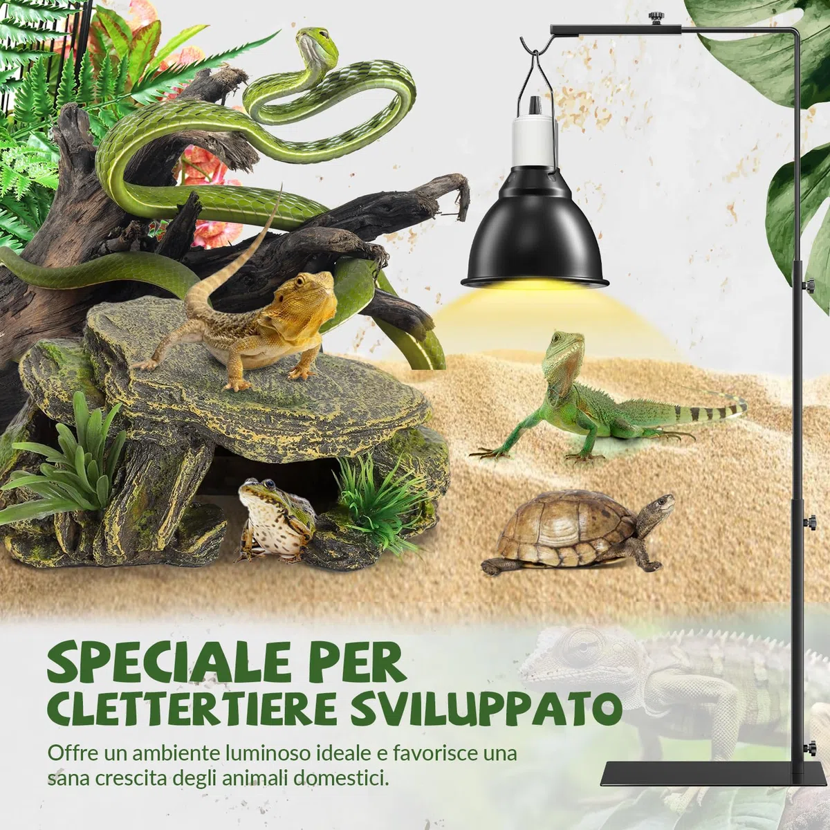 GlowUp Supporto per Lampada per Rettili Regolabil 40-93cm, Portalampada per Acquario, Supporto Portalampada per Tartaruga, Ragni, Cani, Pulcini (Esclusi Lampada)
