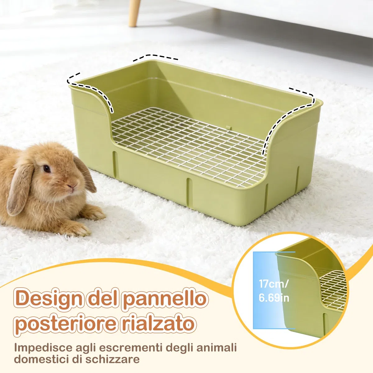 LOVIVER Lettiera per Conigli 40 X 22,5 X 17 Cm, Toilette per Animali Domestici con Un Vassoio Rimovibile, Vassoio per Lettiera Ad Angolo per Coni, Topi, Ratti, Cincillà, Porcellini D'india, Verde
