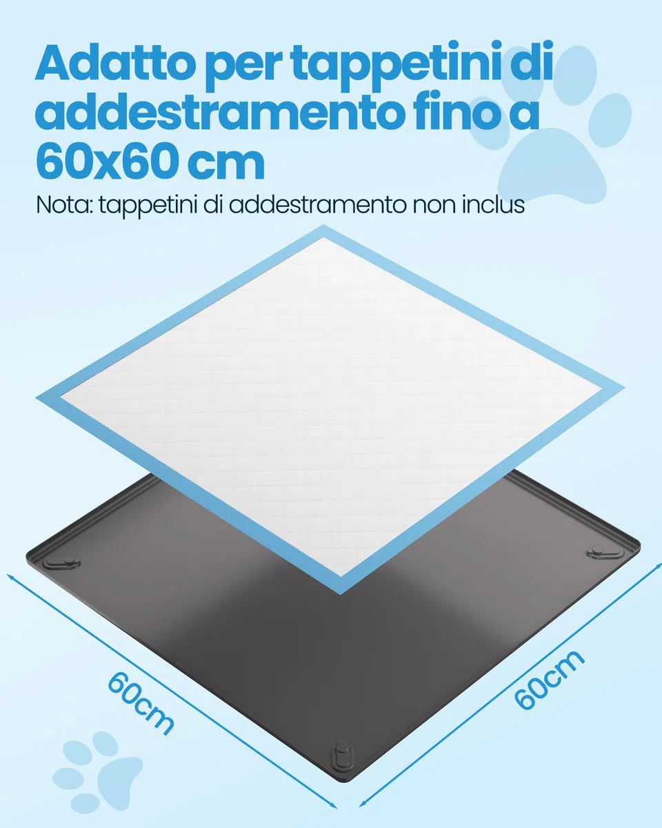 Kittyspout Vassoio Porta Traversine per Cani con 4 Clip Magnetiche – Base in Silicone Antiscivolo con Bordi Alti Antitrafilamento – Riutilizzabile per Cuccioli e Cani Anziani – 60 x 60 cm