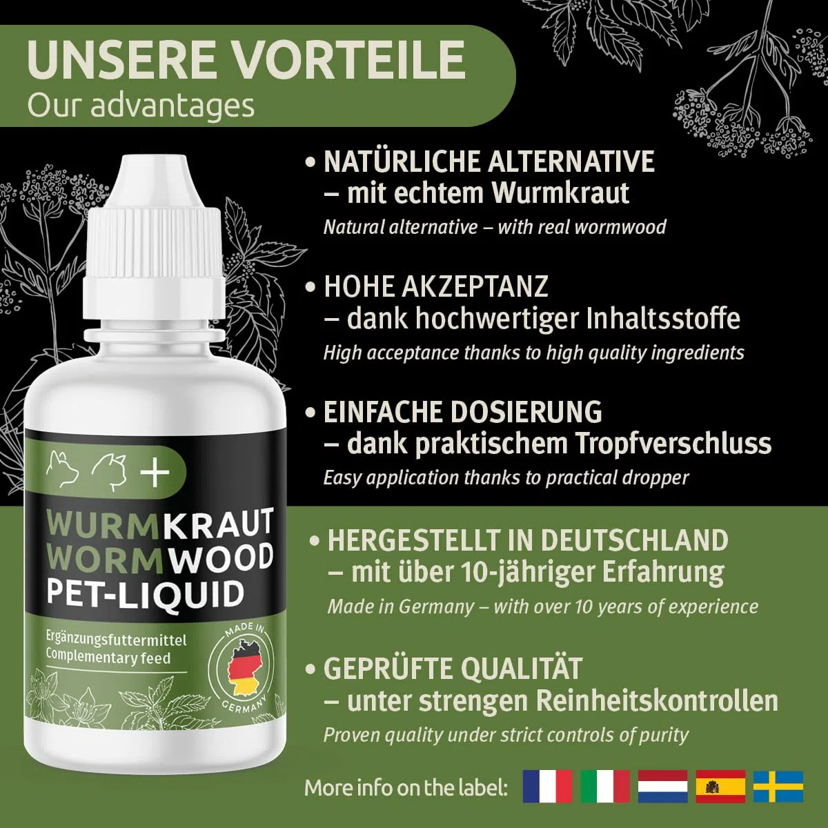 GreenPet Pet Anti-Parasite Liquid per cani, gatti e conigli - Alternativa naturale per la prevenzione e il trattamento dei vermi
