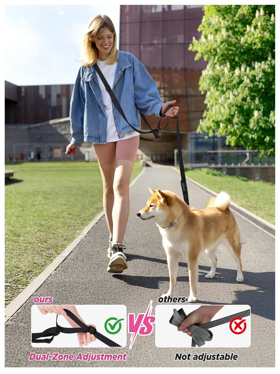 Guinzaglio per cani Hands-Free per tutte le taglie - 2,0-3,9 m, con doppia fibbia regolabile e maniglia imbottita per 1 o 2 cani di taglia media/grande, 8-50 kg, nero