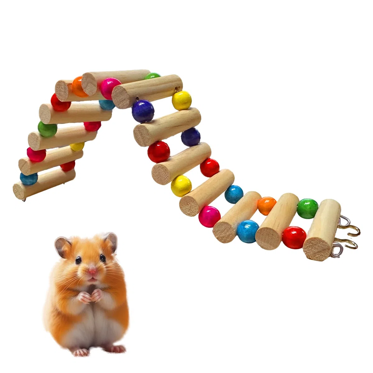 Scaletta flessibile in legno con perline colorate – Versatile ponte criceto come giocattolo da arrampicata e da masticare, accessori flessibili per criceti e pratici giocattoli per uccelli per piccoli