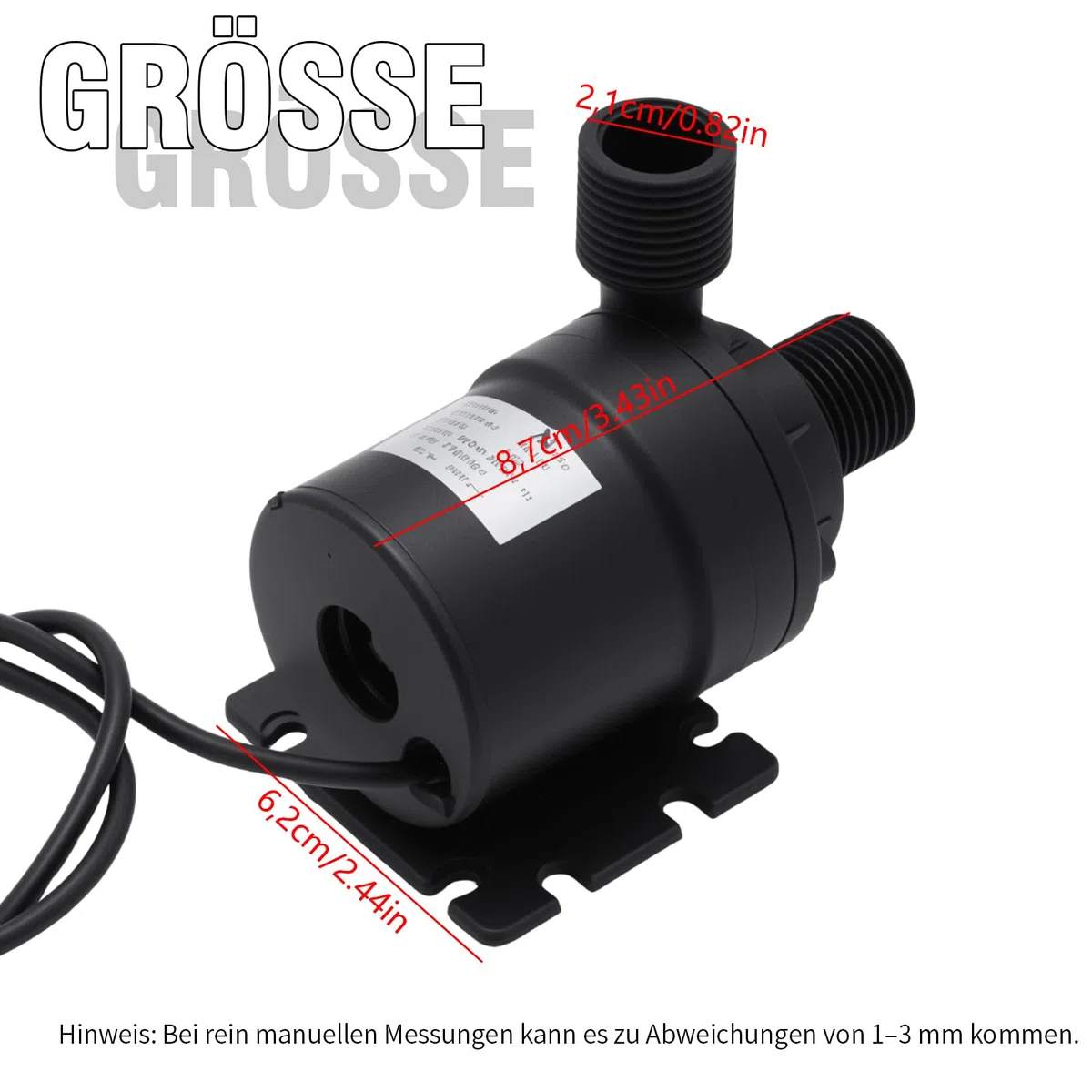 Pompa dell'acqua da 12 V, pompa centrifuga senza spazzole, 1000 l/h, 8 m, in plastica ABS con IP68, per acquario, impianto solare e circuito dell'acqua