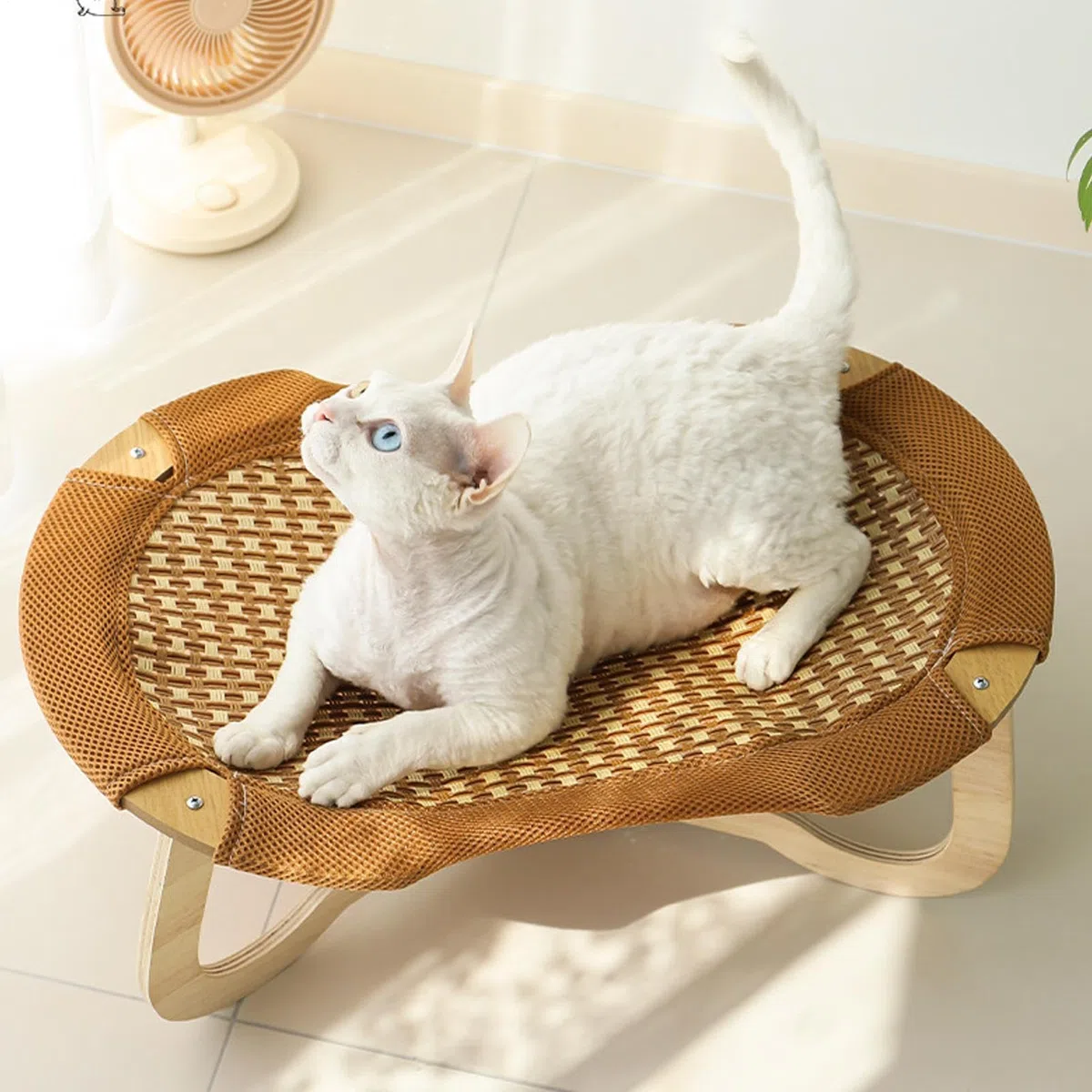 Sedia Gatto In Rattan | Cuccia Rialzata Rinfrescante In Vimini Per Gatti - Ammortizzata Amaca Intrecciata Antigraffio per Taglie Piccola Media Grande da Interni Esterni