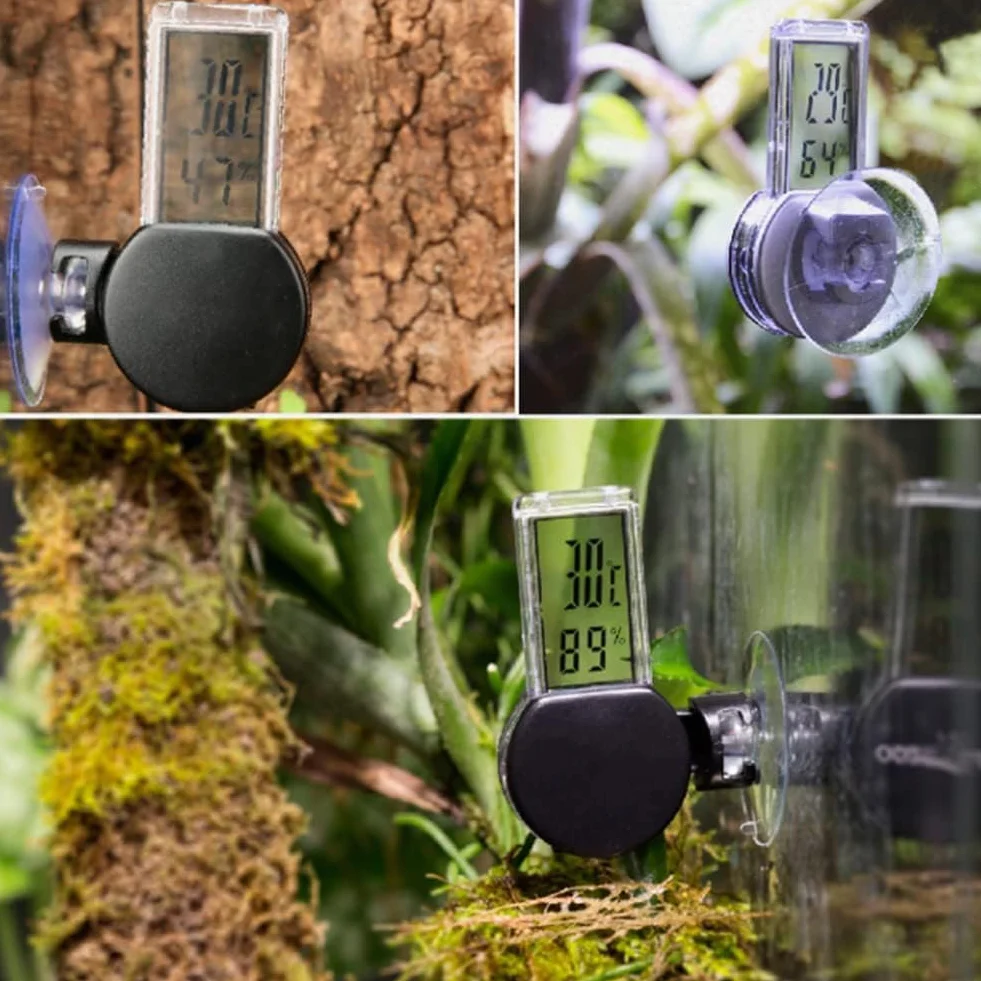 Rettile Igrometro elettronico Termometro Impermeabile in Tempo Reale Lizard Crawler Box Rainforest Serbatoi umidità Monitor Temperatura con sensore Incorporato(Nero)