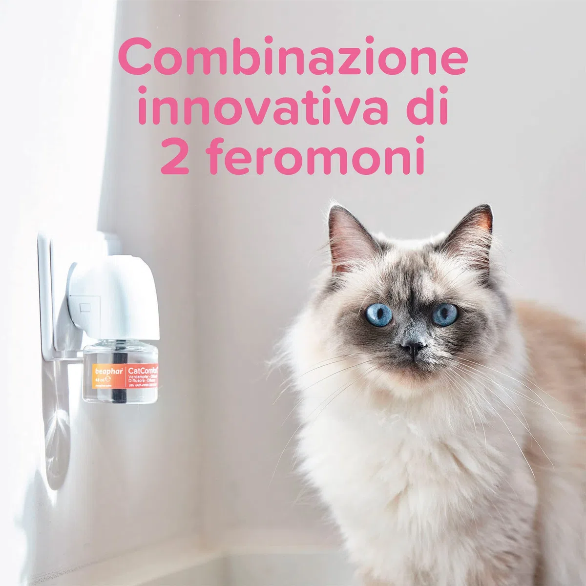 Beaphar CatComfort Excellence Starter Kit, Antistress Gatto con Feromoni Felini, 1 Diffusore + 1 Ricarica 48 ml per un Ambiente Calmo e Senza Stress, Copertura fino a 70 m2