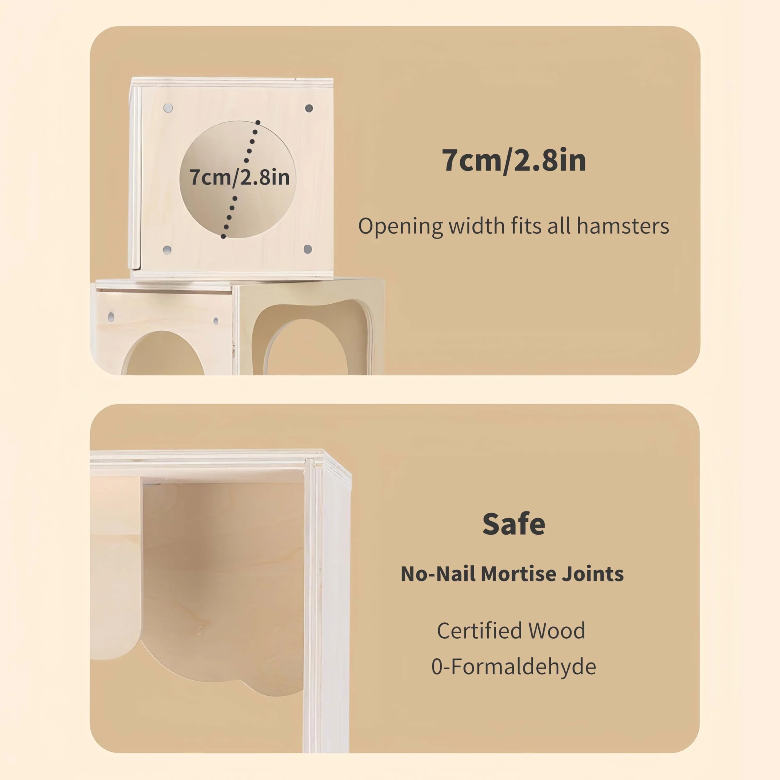 Tana Modulare in Legno per Criceti Marchul - Casa con Tunnel per Criceti Nano, Siriano, Gerbilli, Topi, Ratti - Gioco Esplorativo e Arredo per Soggiorno