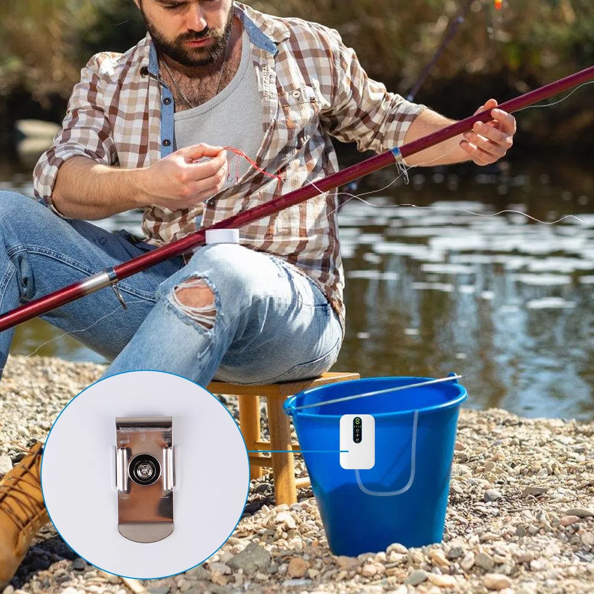Pompa ad aria per acquario, pompa ad ossigeno 2600 mAh, batteria 3 l/min, flusso d'aria regolabile in 6 livelli, ultra silenziosa USB per acquari, laghetti da giardino, attività di pesca all'aperto