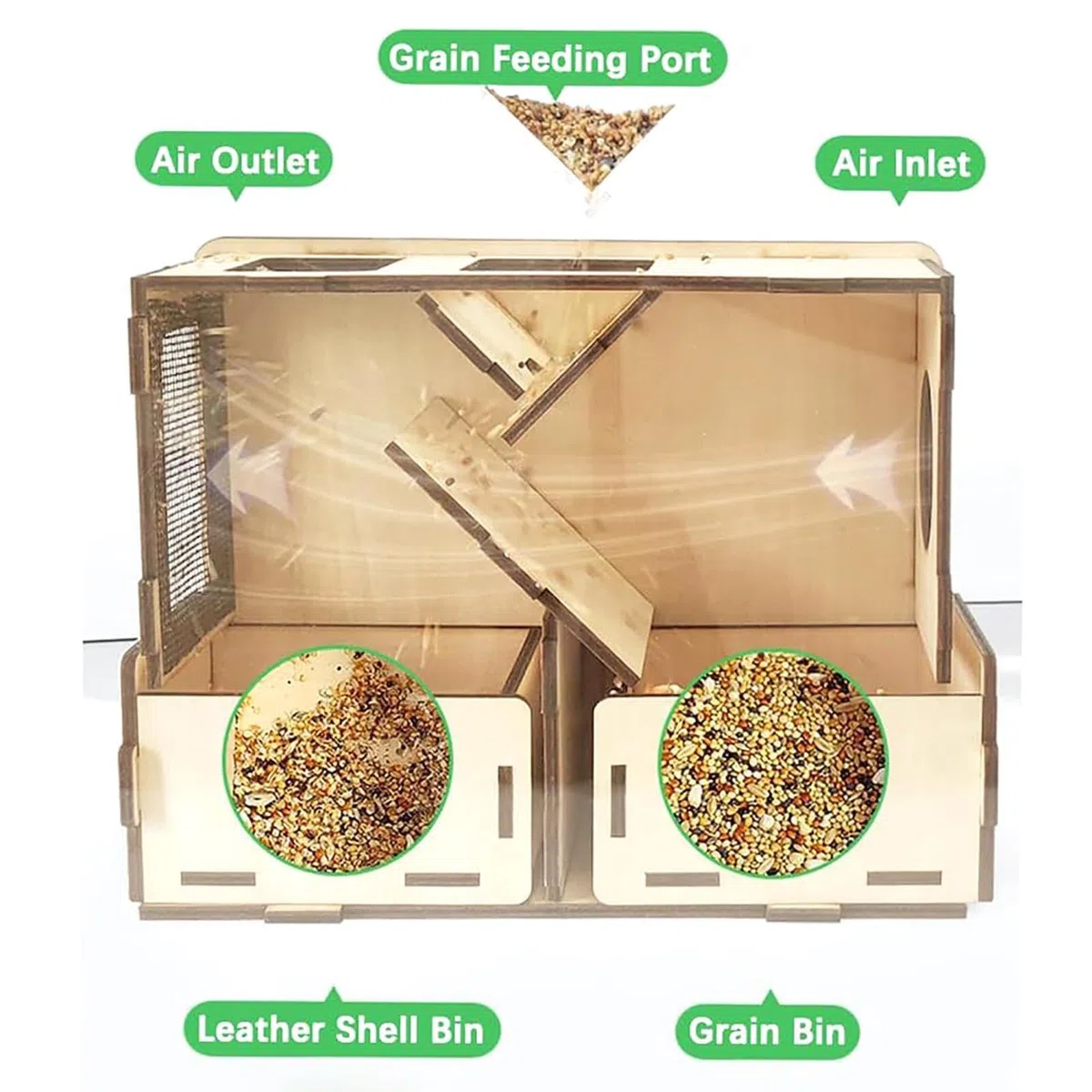 Macchina per soffiare cereali per uccelli, separatore di grani in legno, macchina separatrice per gusci, riutilizzabile, per grani di miglio
