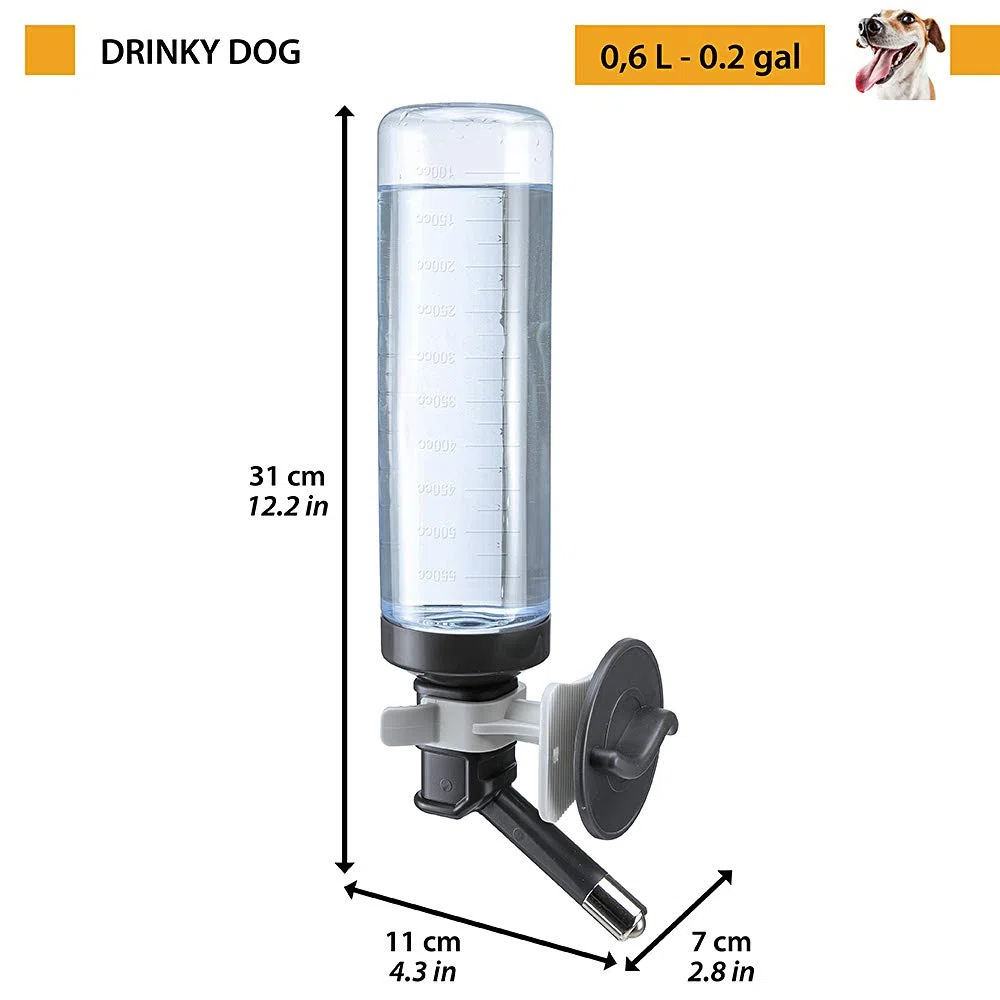 Ferplast Beverino acqua universale per trasportini per cani DRINKY DOG Dispenser 0,6 Litri d'acqua per cani, Scala graduata esterna, 7 x 11 x h 31 cm