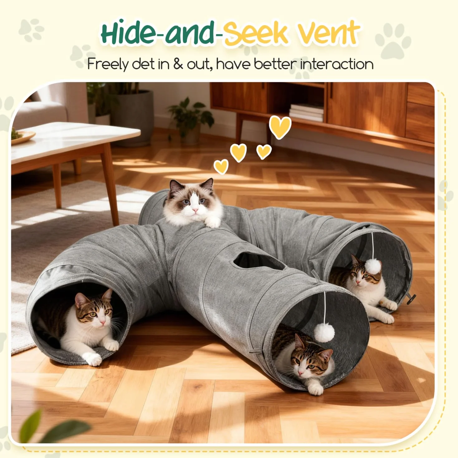 Nobleza Tunnel per Gatti – Tunnel di Gioco Pieghevole in Resistente Tessuto Oxford， con Bacchetta da Pesca e Fori di Avvistamento per Divertimento Interattivo in Casa， Cactus
