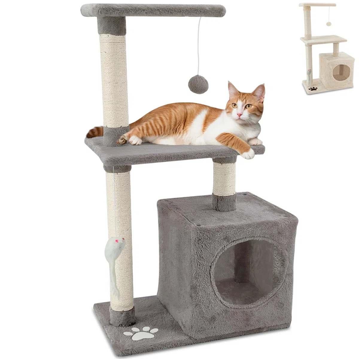 Beltom® Tiragraffi per Gatti 85 cm. Parco Gioco Giochi GRAFFIATOIO SISAL Cuccia Albero Gatti Tira Graffi Palestra - Grigio