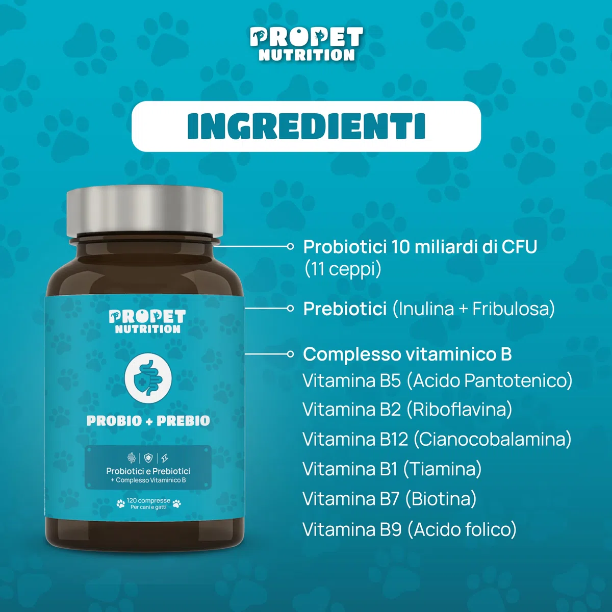 Probiotici per Cani. 10 Miliardi UFC. Probiotici 11 Diversi Ceppi + Prebiotici + Vitamine B Complex. 120 Compresse. Fermenti Lattici Cane. Diarrea Cane. Probiotico Digestivo per Cani