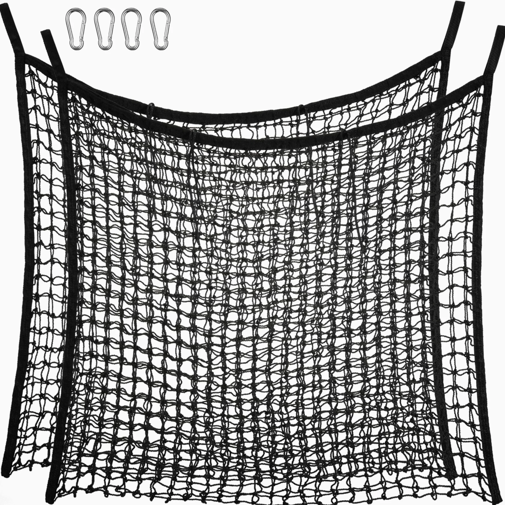 Navaris Rete da Fieno per Cavalli - Set 2X Reti per Alimentazione Lenta 80 x 90 cm - Slow Feeder per Mangiatoia Cavallo con Moschettoni - Maglia 3 x 3 cm - capacità 10 kg - Nero