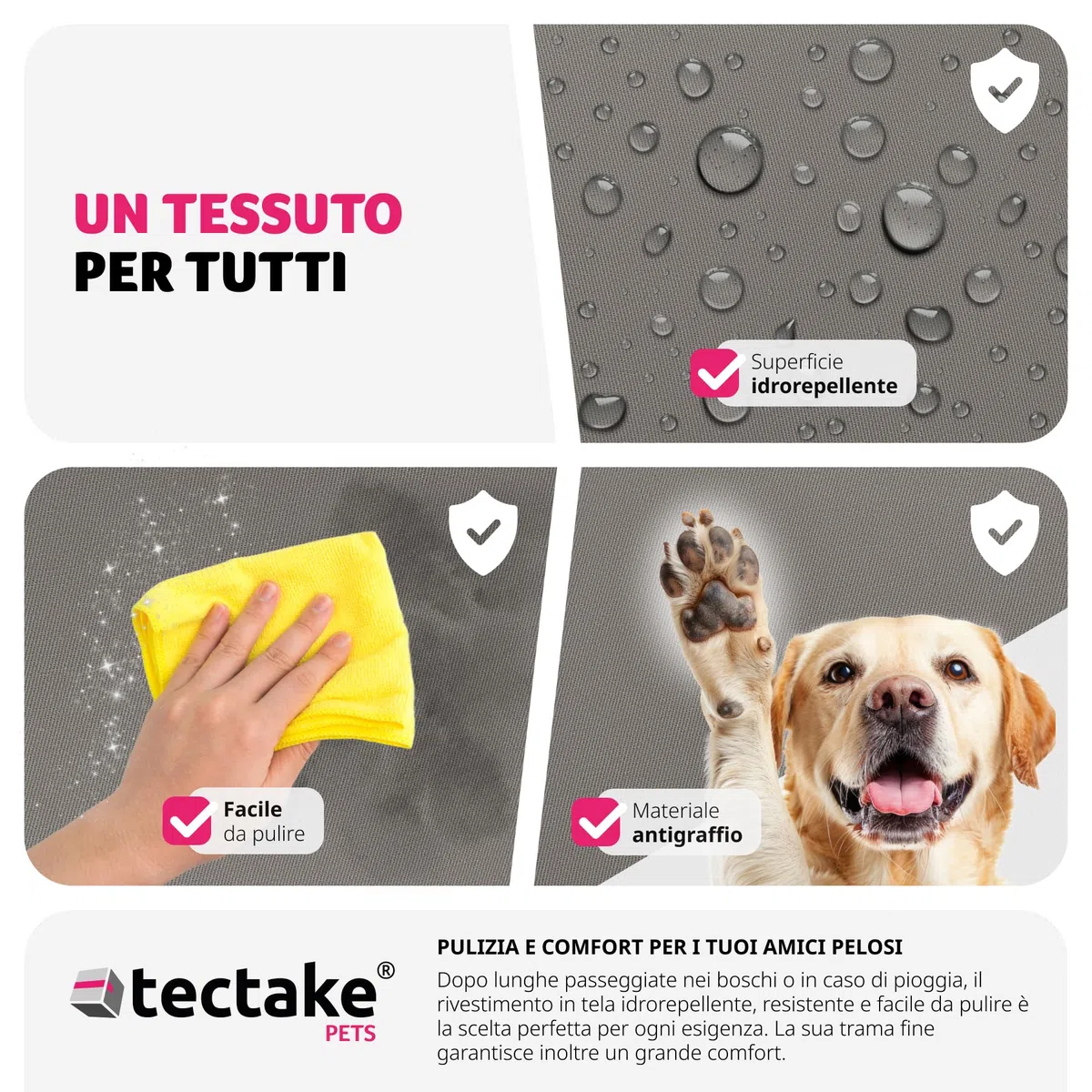 tectake® Seggiolino Auto per Cani Imbottito, Trasportino per Cani con Guinzaglio di Sicurezza, Cinghie di Fissaggio Regolabili, Rivestimento Lavabile, Compatibile con Tutti i Veicoli - Grigio