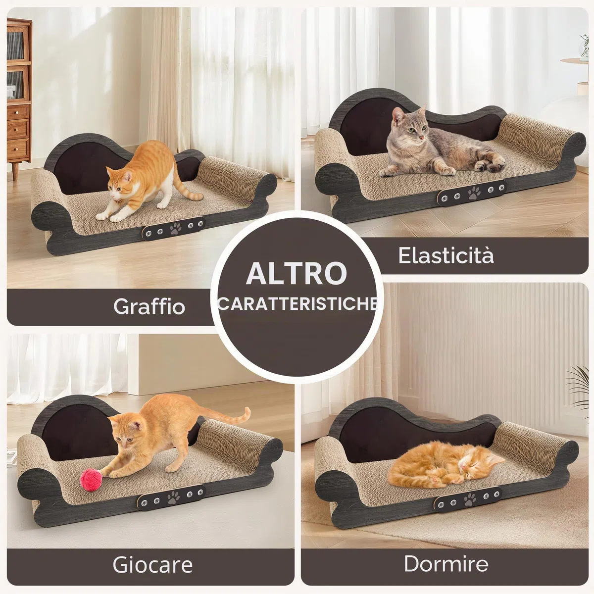 Tiragraffi per Gatti Adulti XXL - Tiragraffi Cartone 68cm Design Divano - Cartone Ondulato Rinforzato - Per Lettino Gatti e Soggiorno