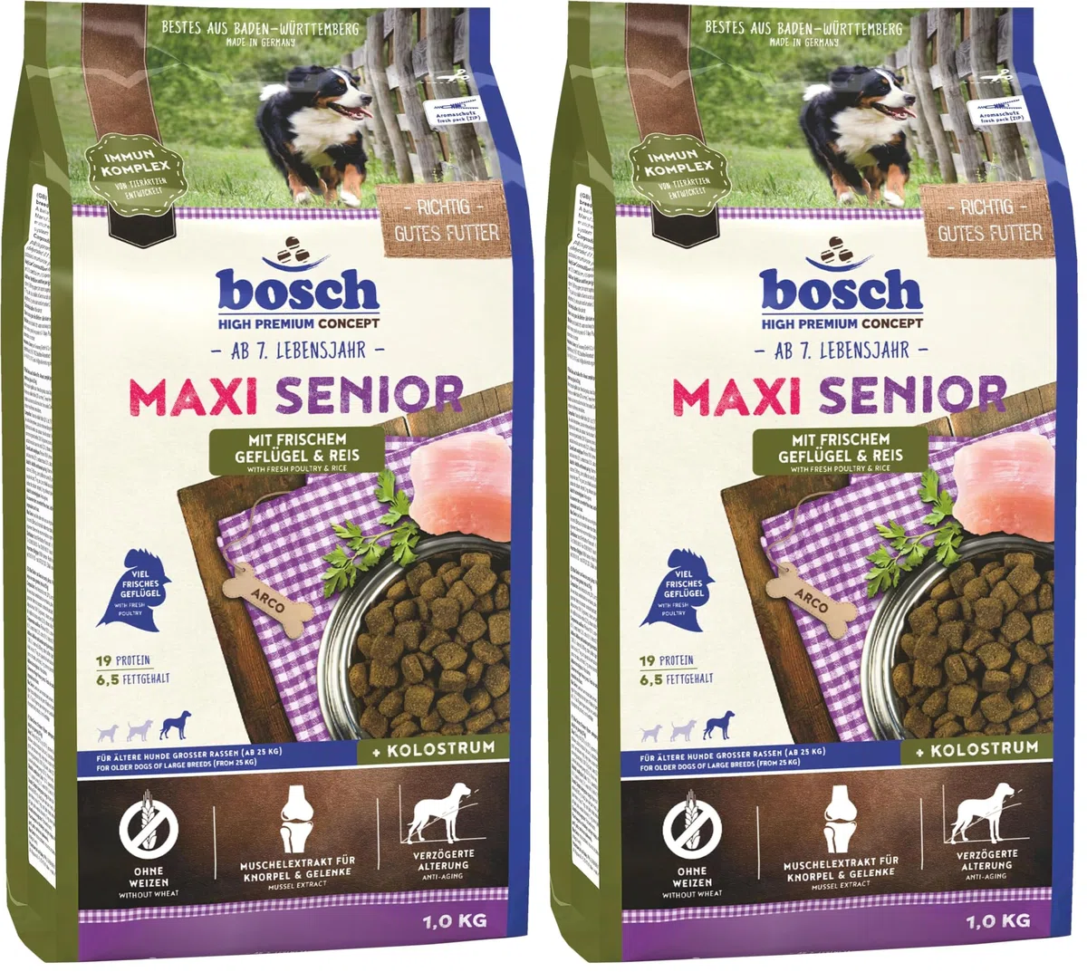 bosch HPC Maxi Senior con pollame fresco e riso | Cibo secco per cani anziani di razza grande (da 25 kg) | 1 x 2500 g (Confezione da 2)