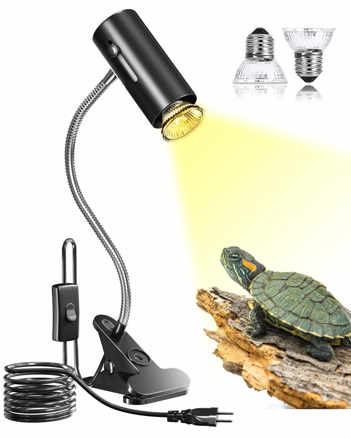Lampada Riscaldante uvb Tartarughe con 2 Lampadine UVA/UVB da 50W Regolabili a 360° Lampada per Anfibi Adatto per Tartaruga, Ragno, Lucertola, Serpente, Anfibi, Cockatoo, Chameleon