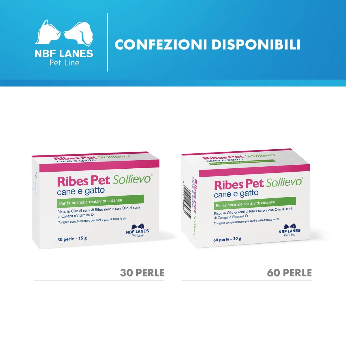 NBF Lanes | Ribes Pet Sollievo Cane e Gatto, 30 Perle Appetibili, per la Normale Reattività Cutanea
