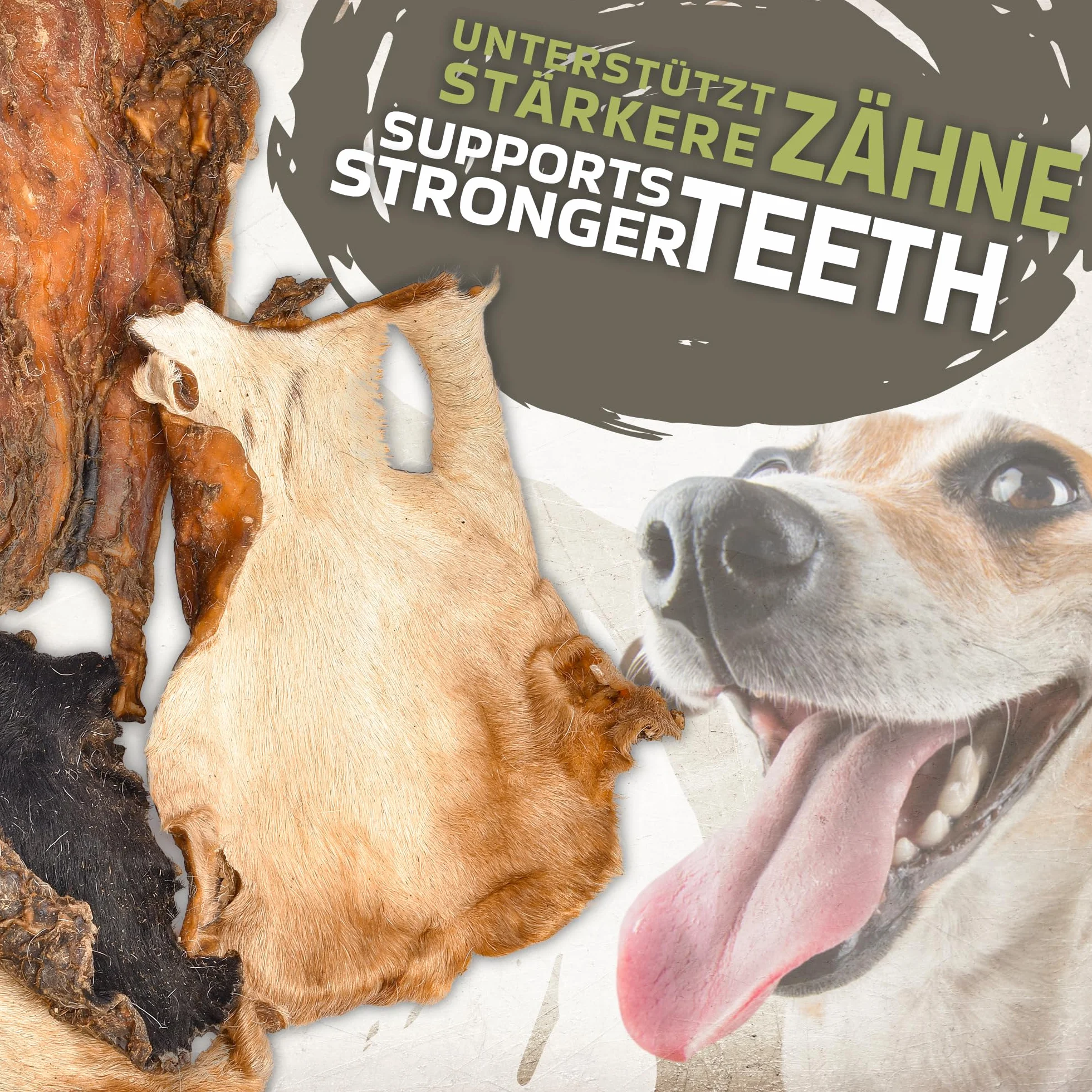 Pelle di testa di manzo con pelo per cani 1 kg (ca. 15–20 pezzi) | Pelle di testa di manzo essiccata da masticare | 100% naturale | Con pelo | Essiccata all’aria | Senza cereali