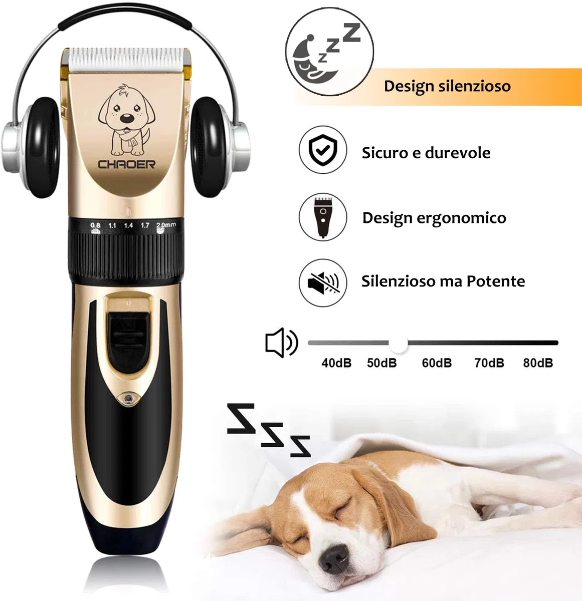 Tosatrice per Cani Professionale Tosatrice per Gatti Pelo Lungo Ricaricabile USB Oro