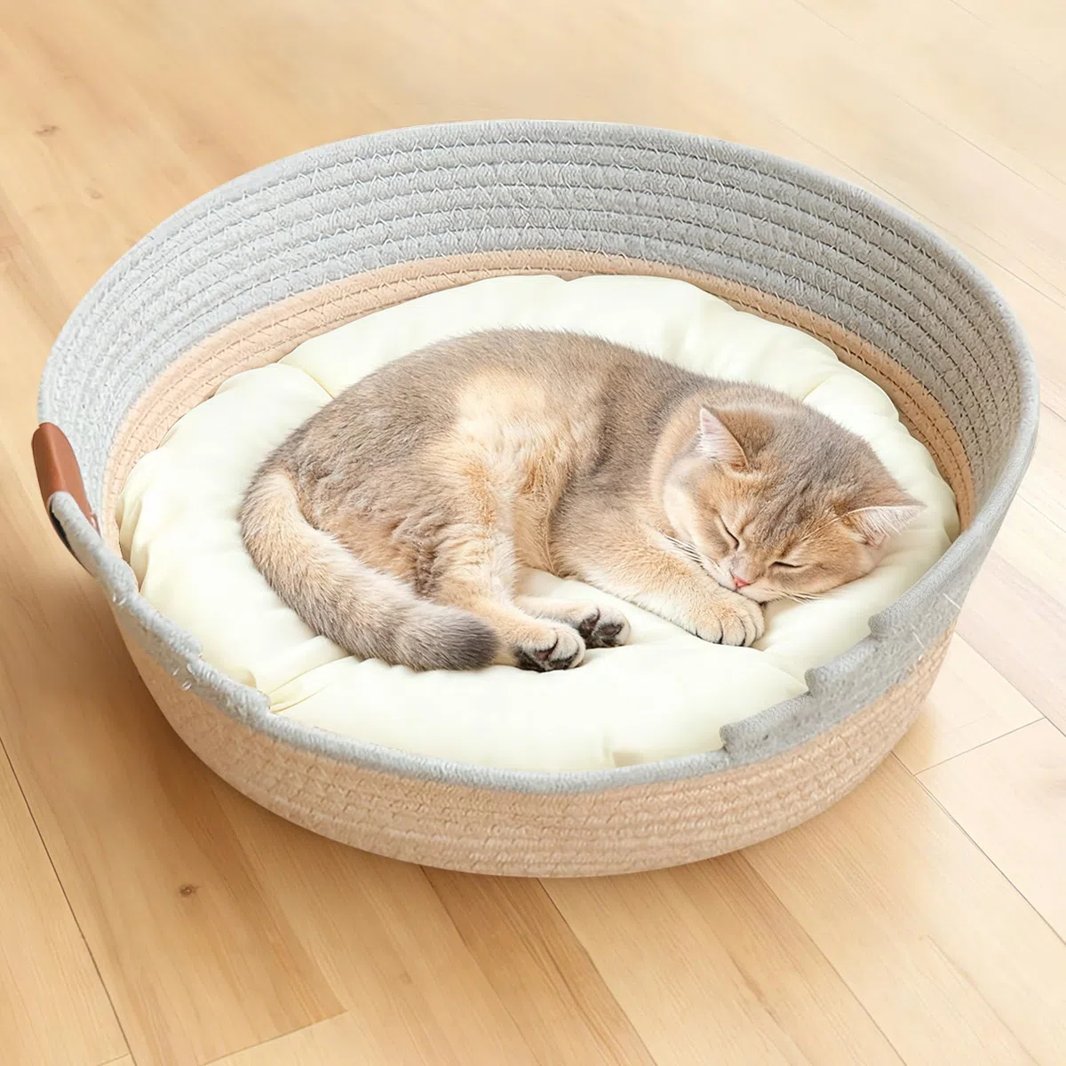 Cuccia per gatti con cuscino, 47 cm, cestino per gatti per dormire per tutti i gatti, lavabile in corda di cotone intrecciato, adatto per tutte le stagioni