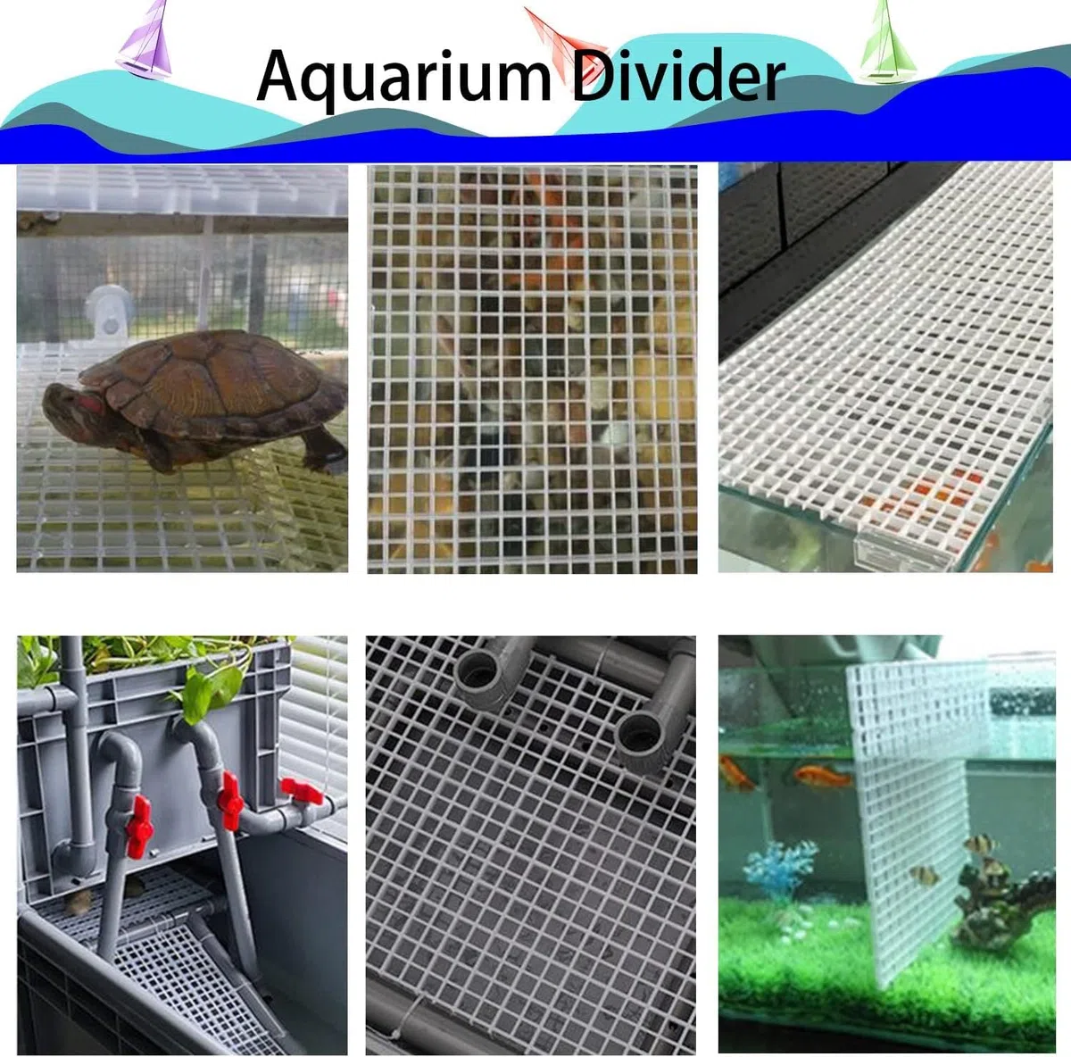 6 Pezzi Acquario Griglia Divisore Separatore Plastica Divisori per Acquario Griglia del Filtro dell'acquario Divisore per acquari in plastica con 12 di Clip Ventosa, 30X15CM