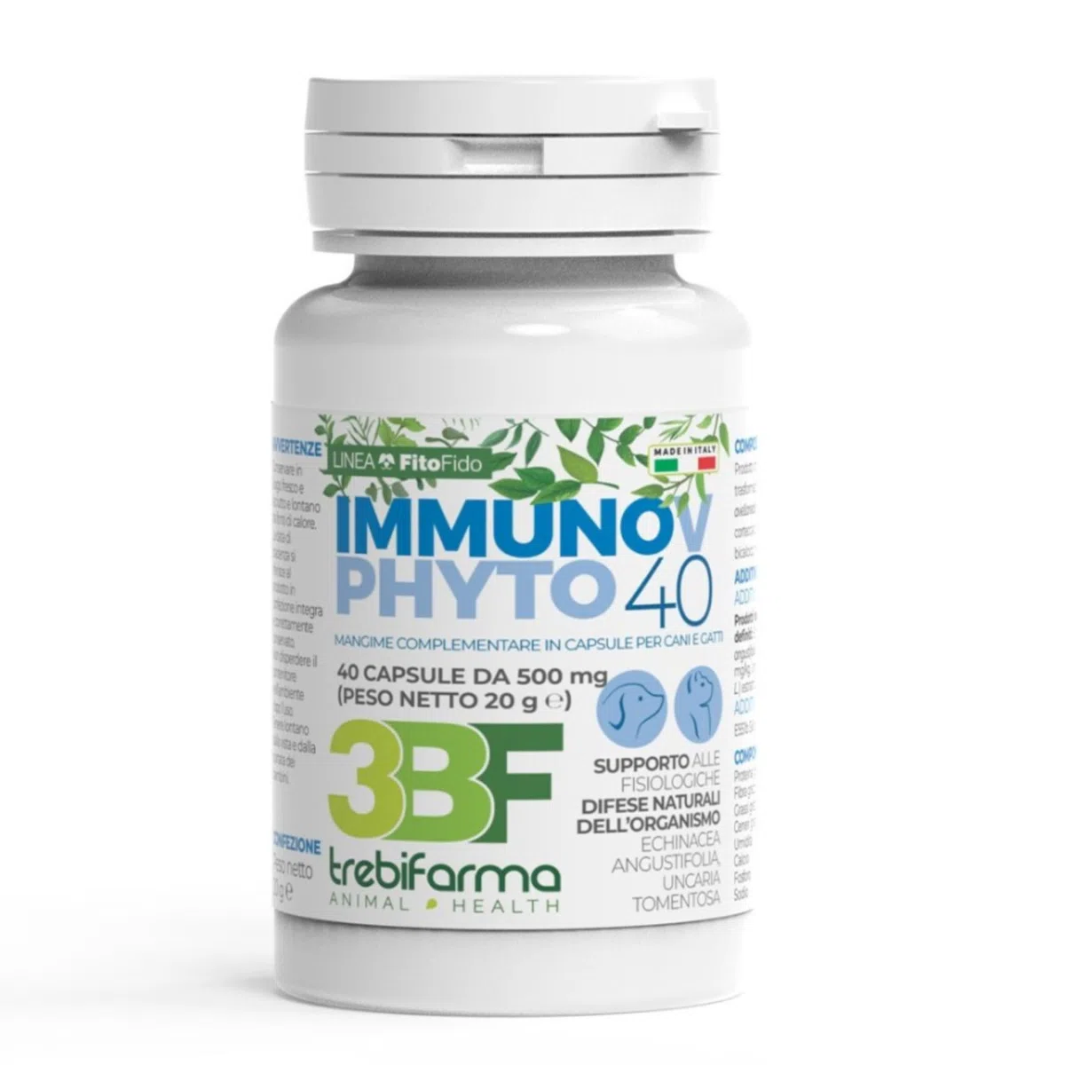 Trebifarma Immunov Phyto 40 Compresse per Cani e Gatti – Supporto Naturale al Sistema Immunitario – Mangime Complementare con Azione Immunostimolante, Facile da Somministrare