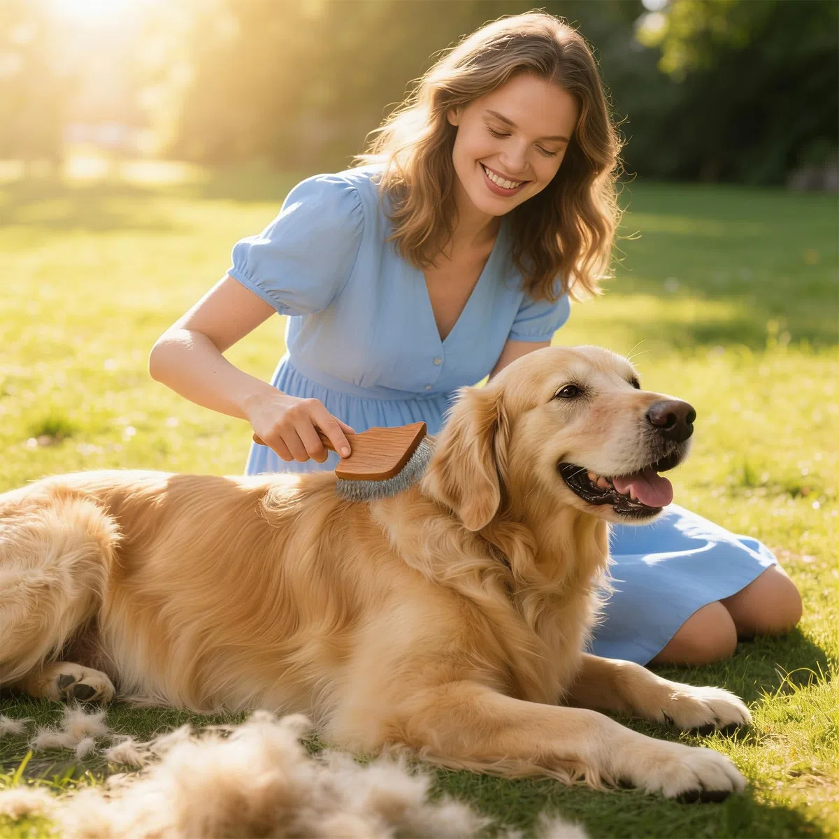 Spazzola per Cani Pelo Lungo con Manico in Legno Curvo, Cardatore e Pettine per Rimuovere Nodi e Sottopelo, Per Cani e Gatti a Pelo Medio/Lungo come Golden Retriever, Maine Coon