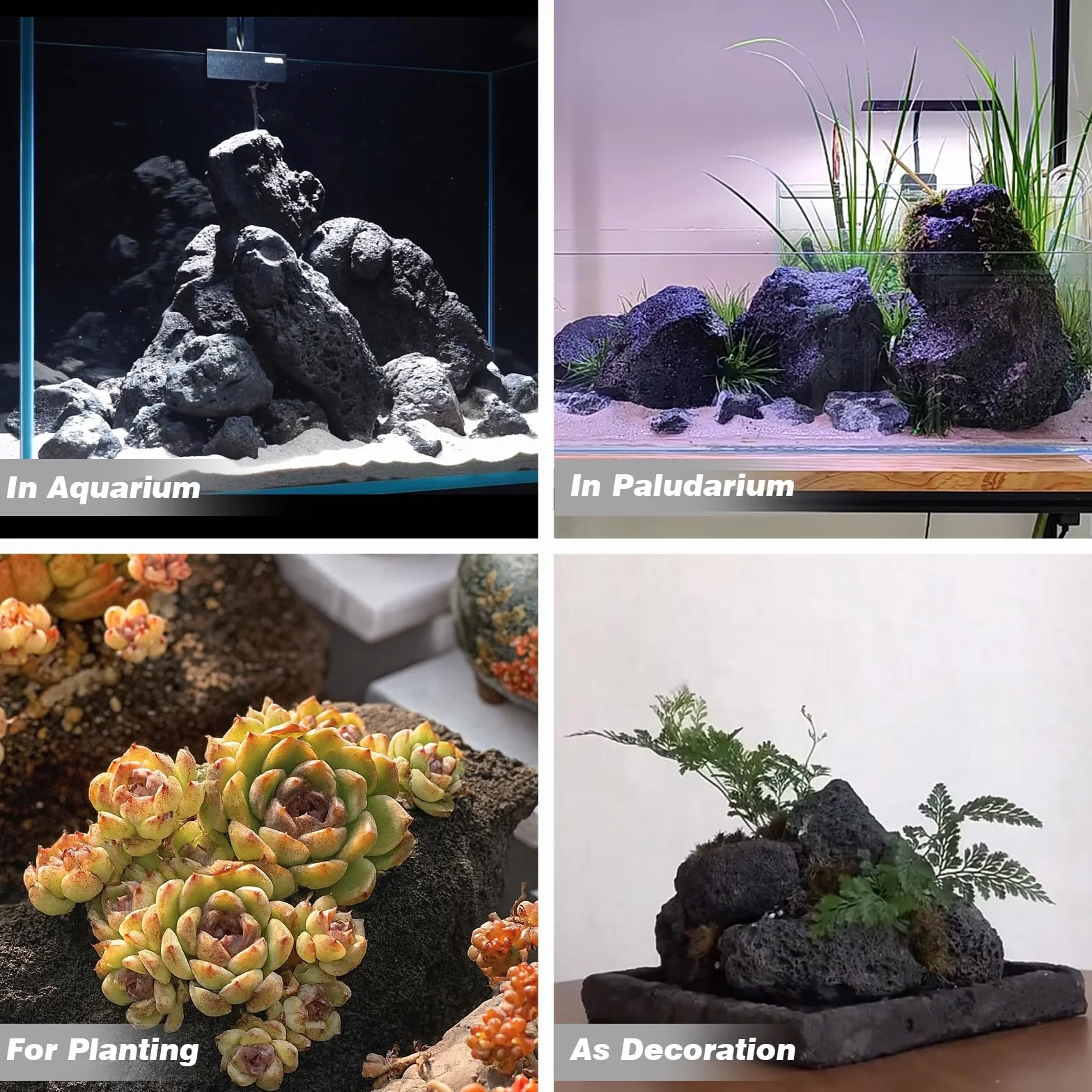 Rocce di Lava vulcanica Nera per Acquario, braciere, Bonsai e Piante grasse, Decorazione Giardino e Paesaggio, 2,25 kg (3 Pezzi 10–15 cm)