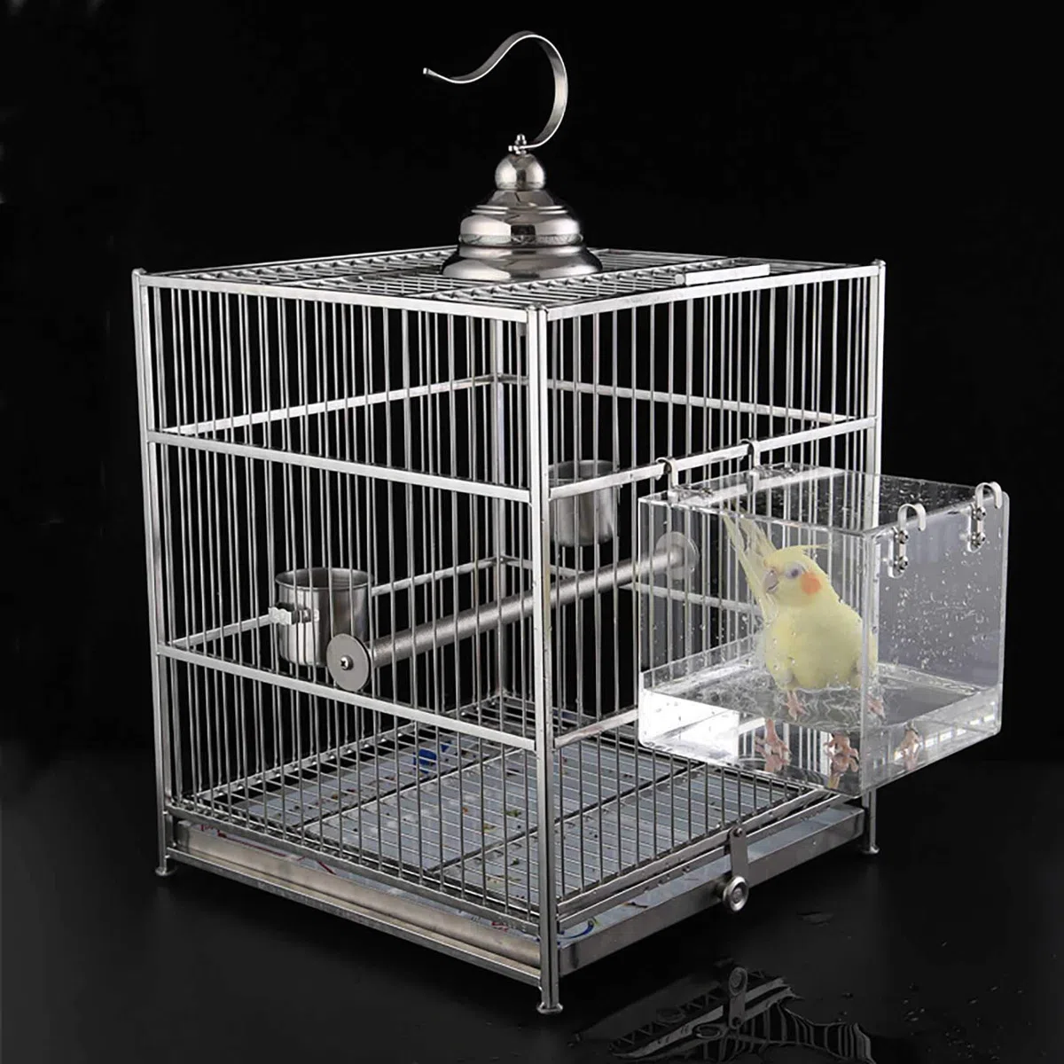 Gabbia da bagno per uccelli, per la pulizia degli animali domestici, vasca da bagno per calopsitta, con ganci per appendere pappagalli, spaziosi parrocchetti, doccia portatile per la maggior parte