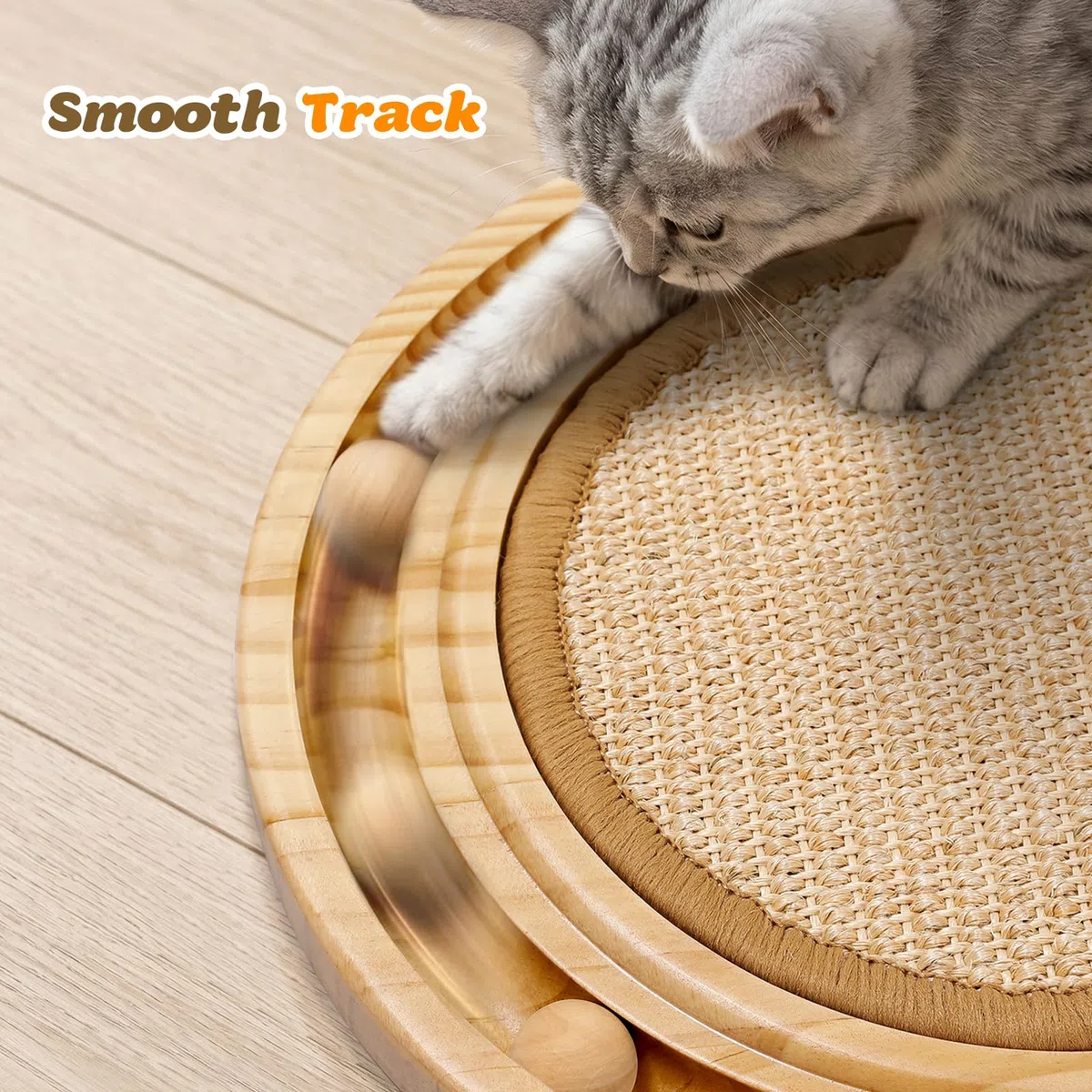 Gimars Tiragraffi Ovale per Gatti in Sisal Naturale, Gioco Interattivo 3-in-1 con Pista in Legno e Palline Ruotanti, Cuccia Letto e Tappetino Antiscivolo per l'Intrattenimento dei Gatti in Casa
