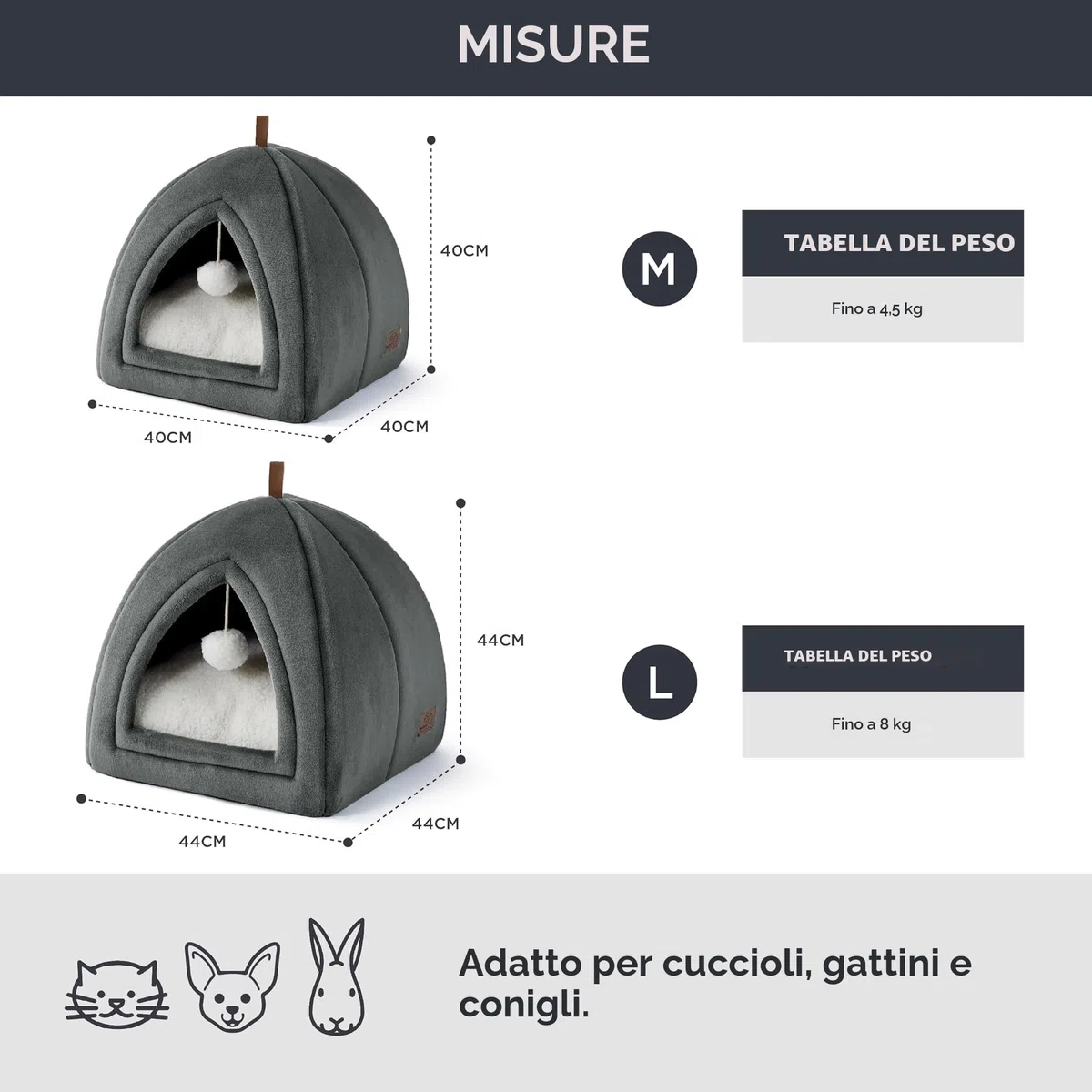 Bedsure Cuccia per Gatti Grigio Scuro - Letto Pieghevole per Gatti con Cuscino Lavabile, Tenda per Gattini Adatta ad Animali Domestici Piccoli e Medi, Casa Morbida e Calda per Interni, 40x40x40cm