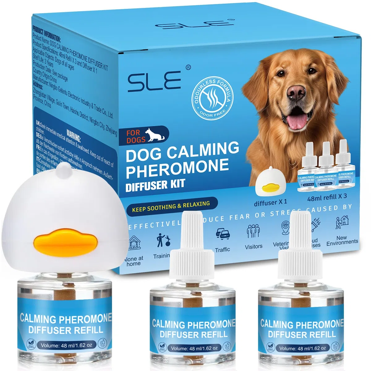SLE Feromoni per Cani Calmante,1 Diffusore + 3 Ricaricha 48ml Calmanti Cane Antistress Irrequieti Stressati per Rilassanti E Tranquillanti Ridurre Il Comportamento Ansioso (3)